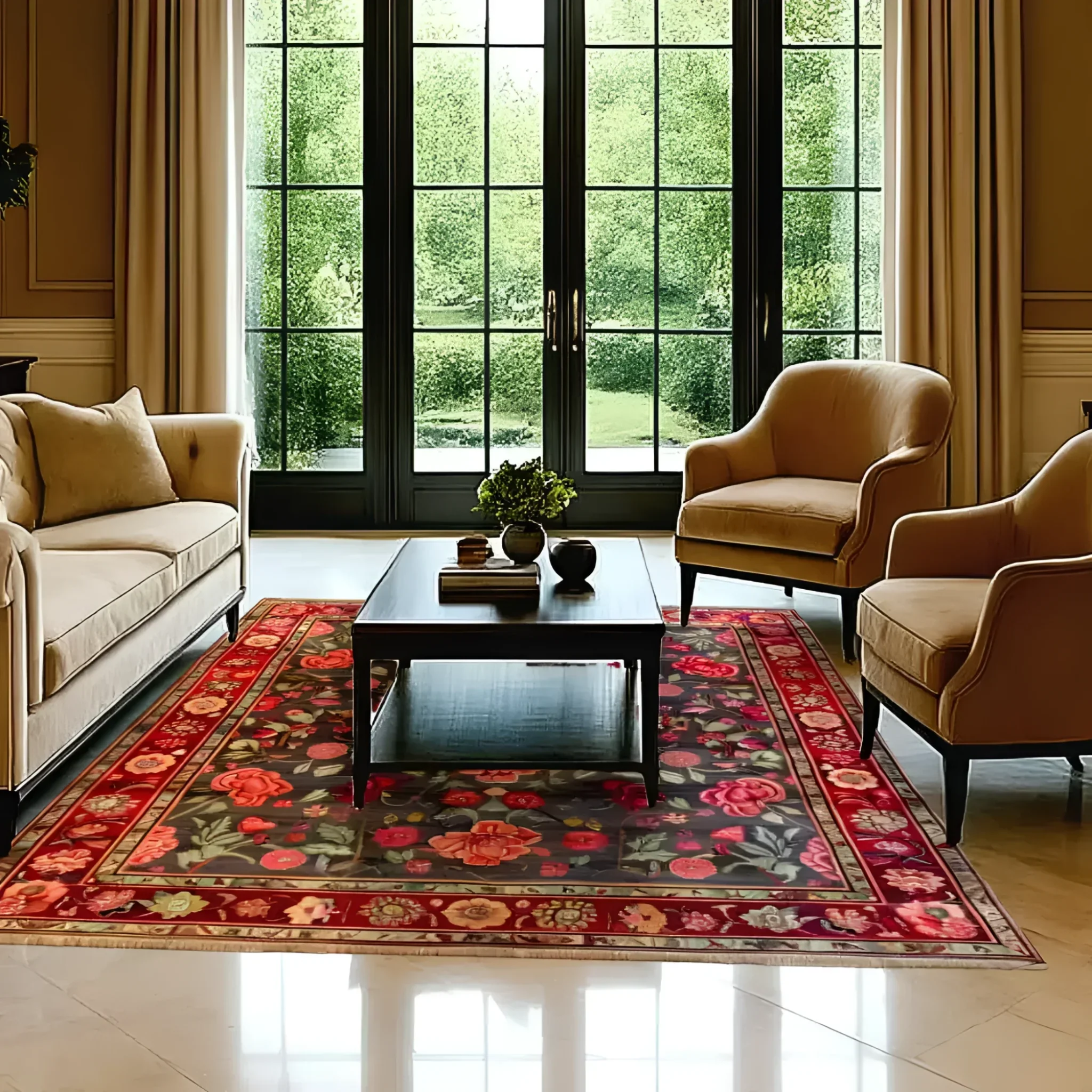 Roses and Lilies Hand Knotted Area Rug - Image 2