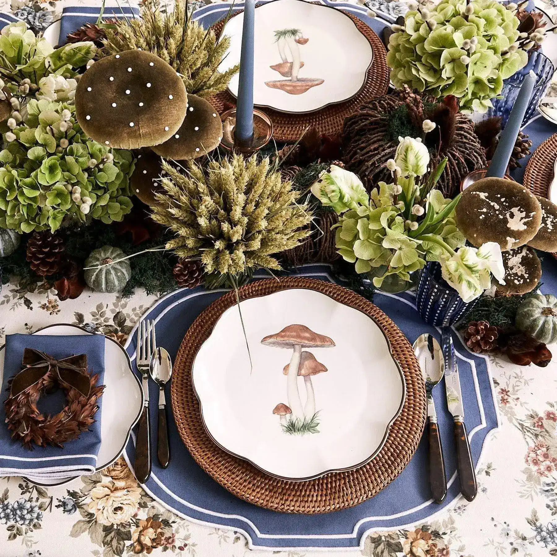 Royal Blue Embroidered Dining Placemats and Napkins Set - Image 2