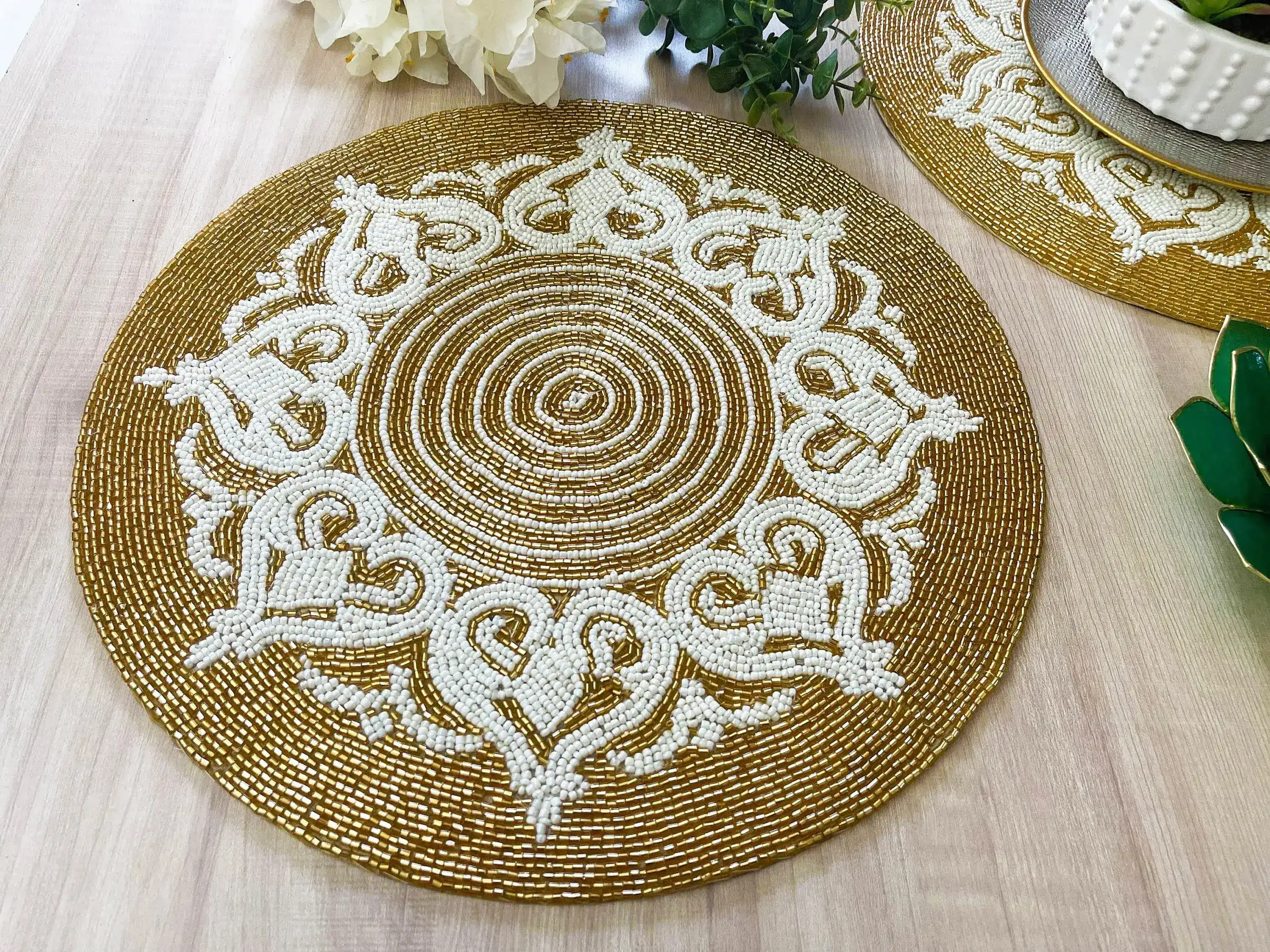 Royal Gold and White Beaded Placemat - Image 3