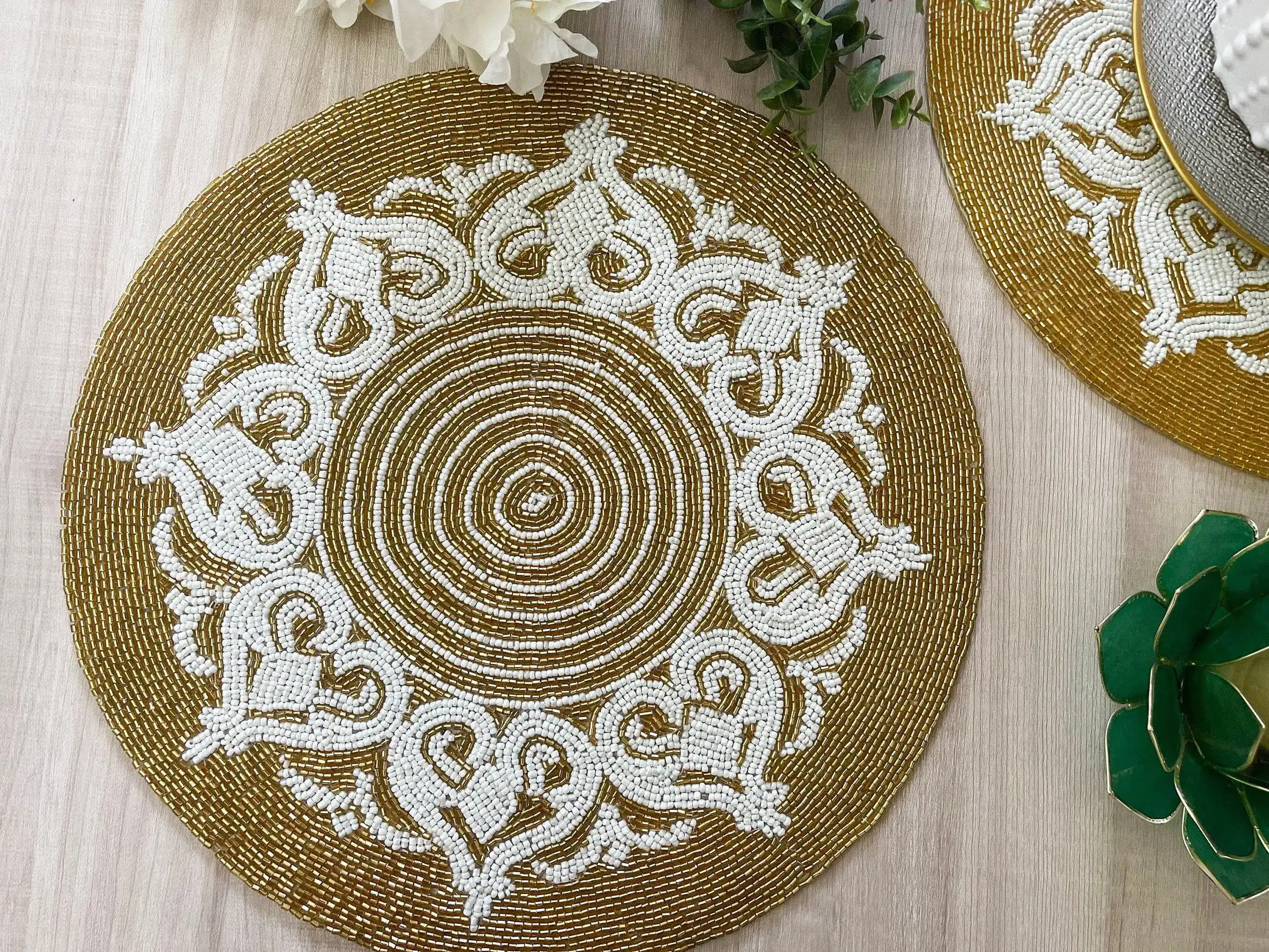 Royal Gold and White Beaded Placemat - Image 5