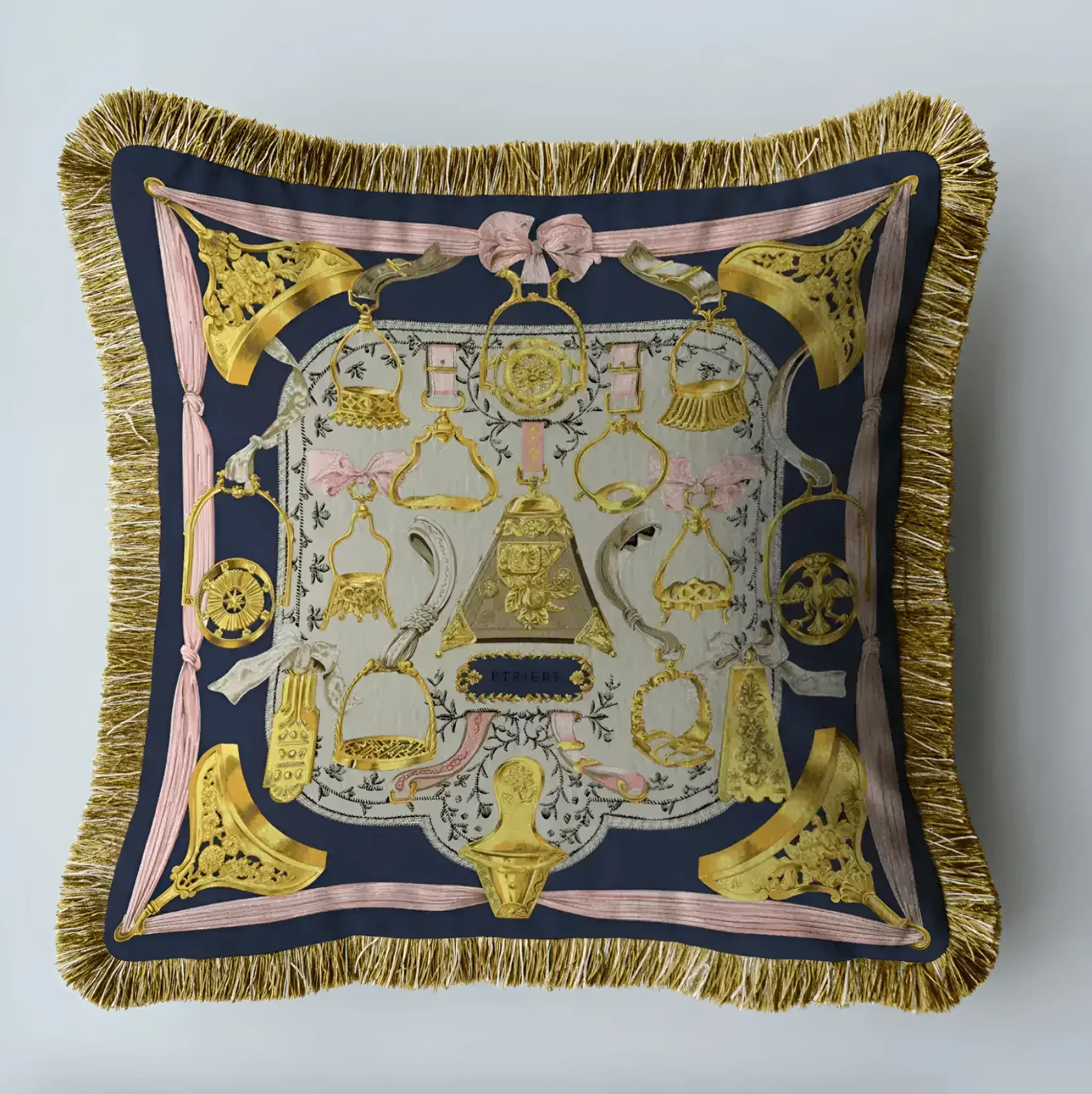Royal Horse Cart Velvet Throw Pillow Cover with Fringes - Image 3