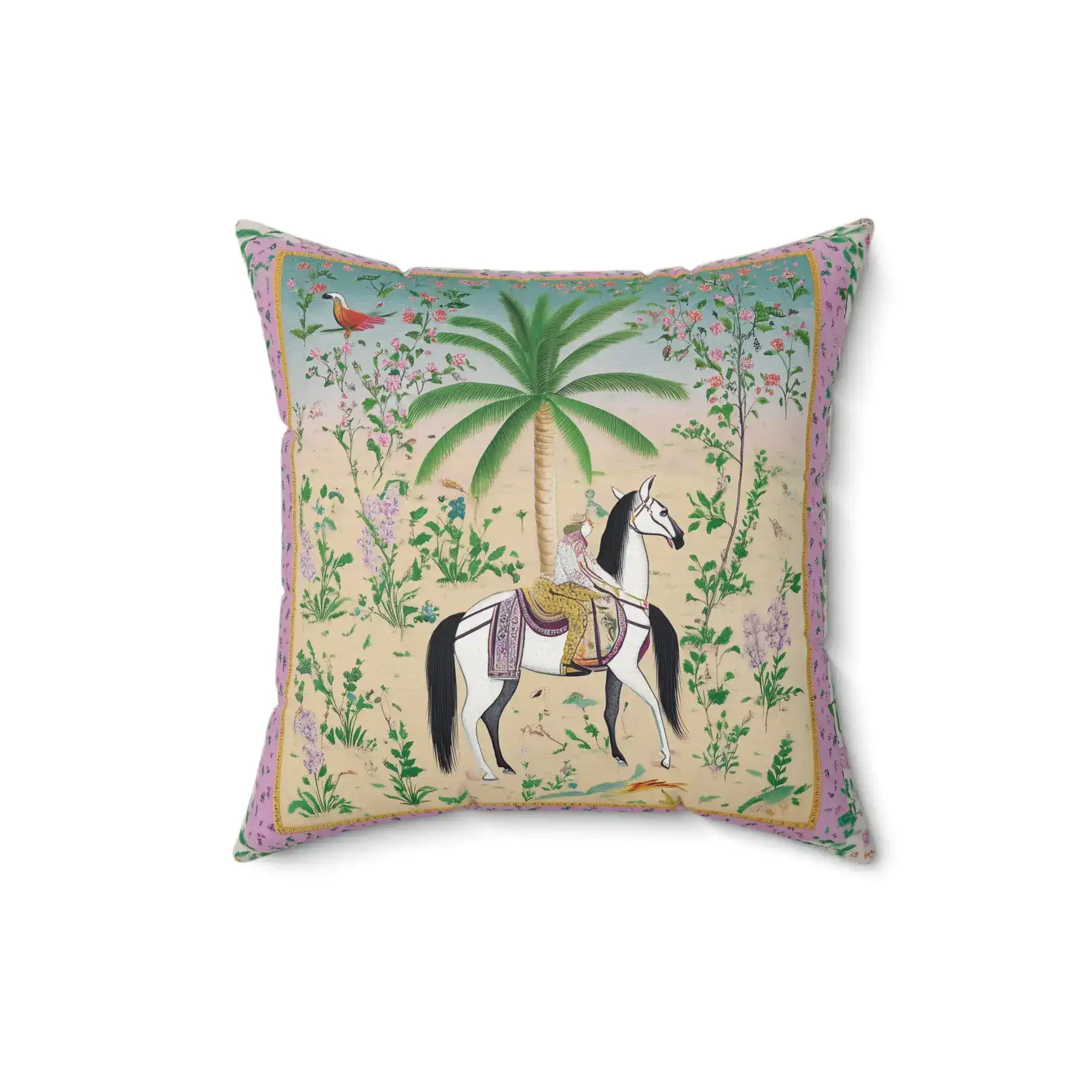 Royal Rider in Blossom Garden Throw Pillow - Image 4