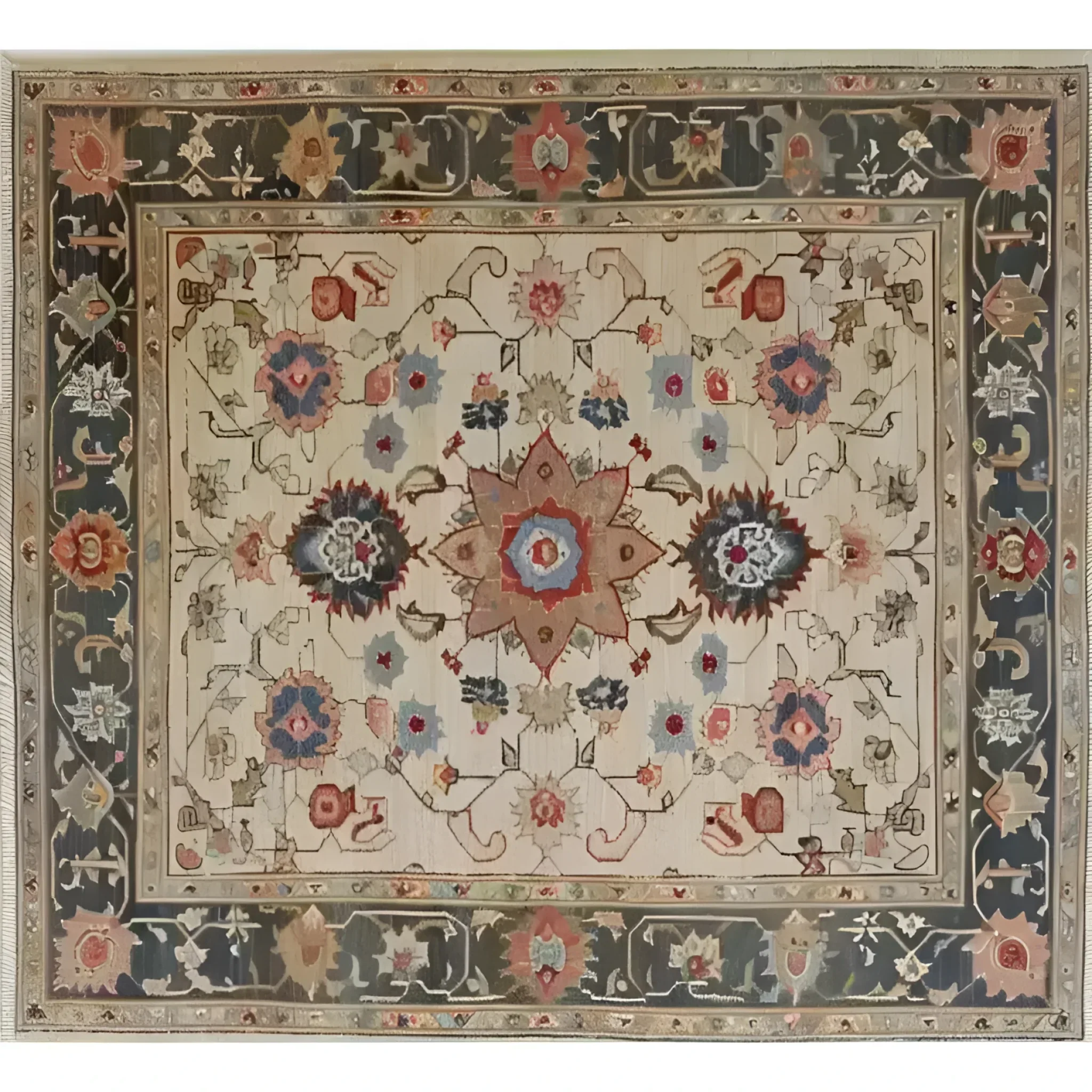 Rustic Floral Design Hand Knotted Area Rug - Image 3