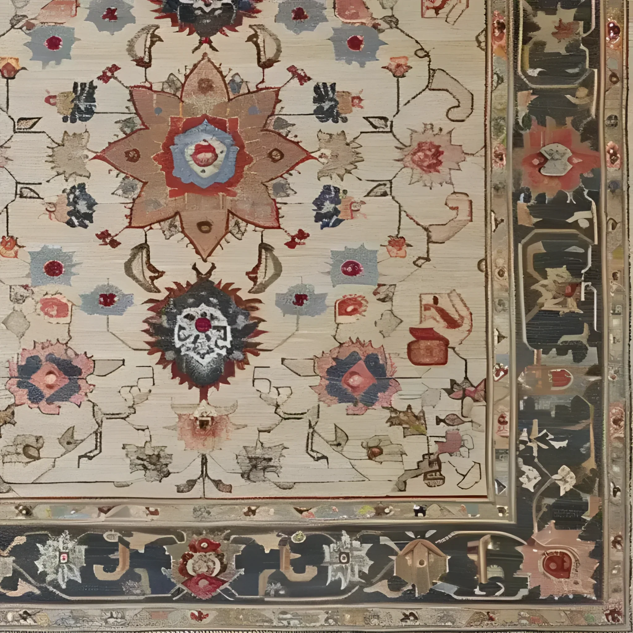 Rustic Floral Design Hand Knotted Area Rug - Image 6