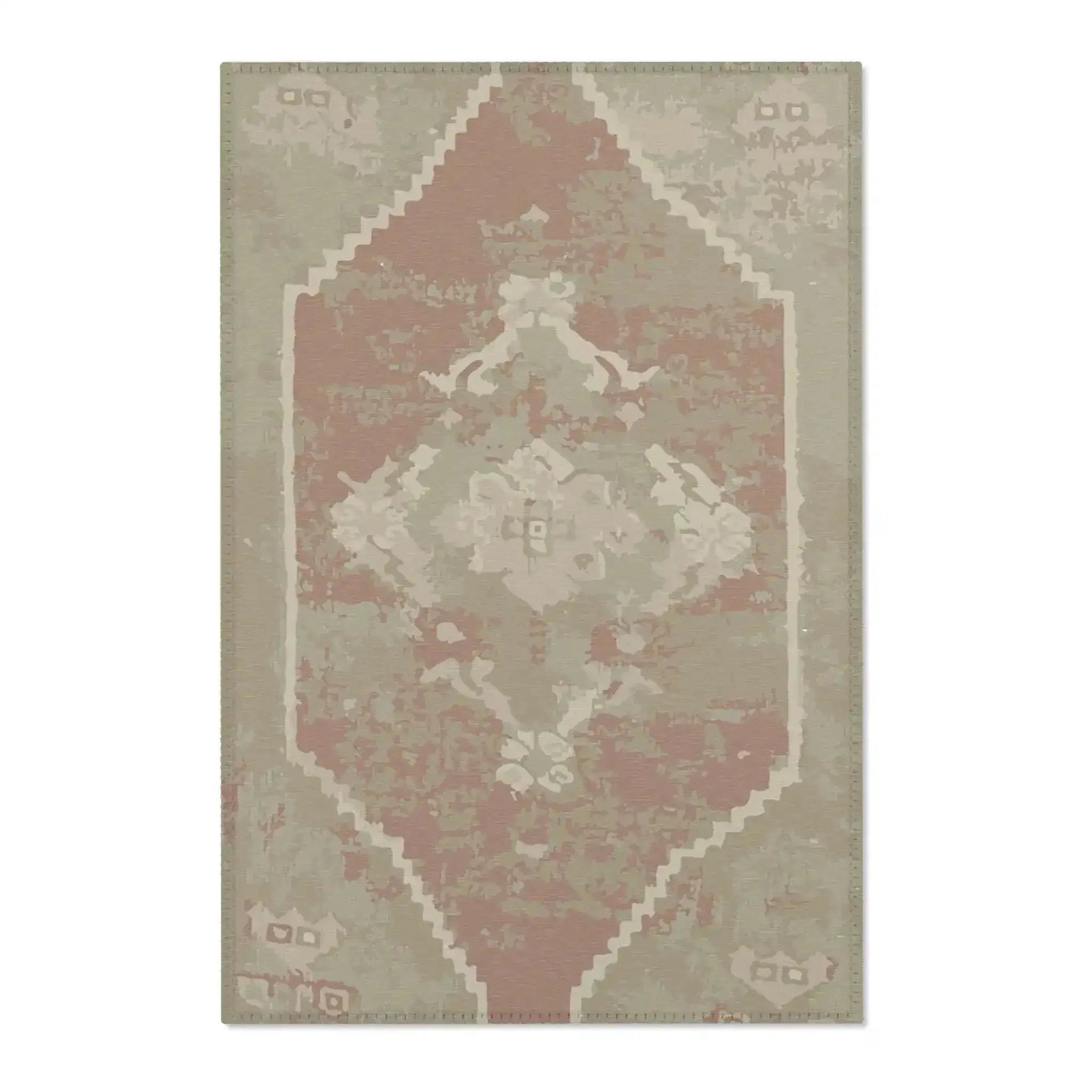Sage and Terracotta Vintage Diamond Accent Rug - Image 2
