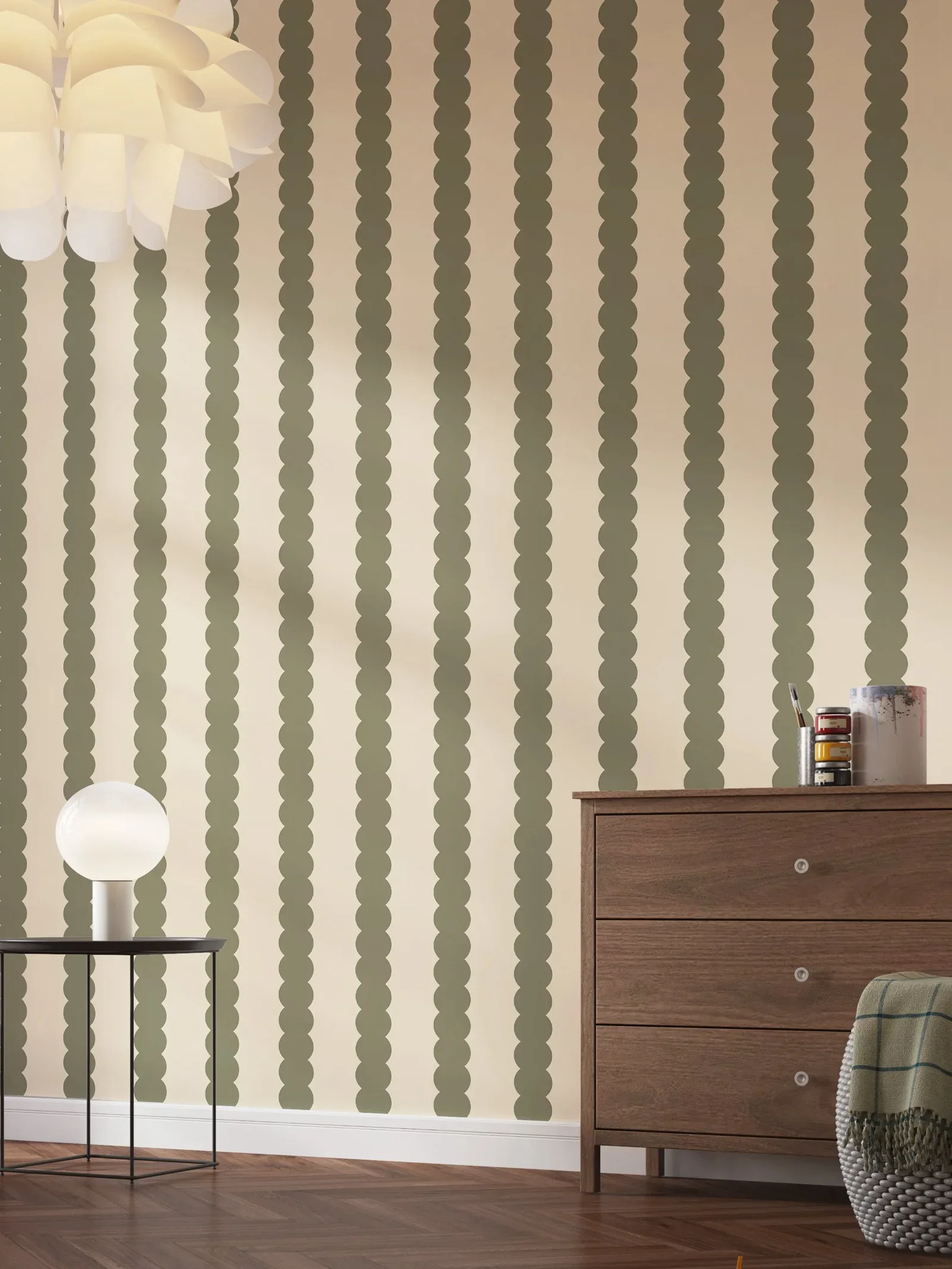 Sage Green Scallop Wallpaper - Image 2