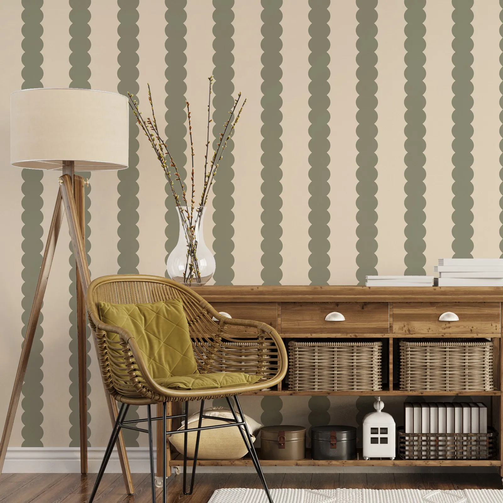Sage Green Scallop Wallpaper - Image 3