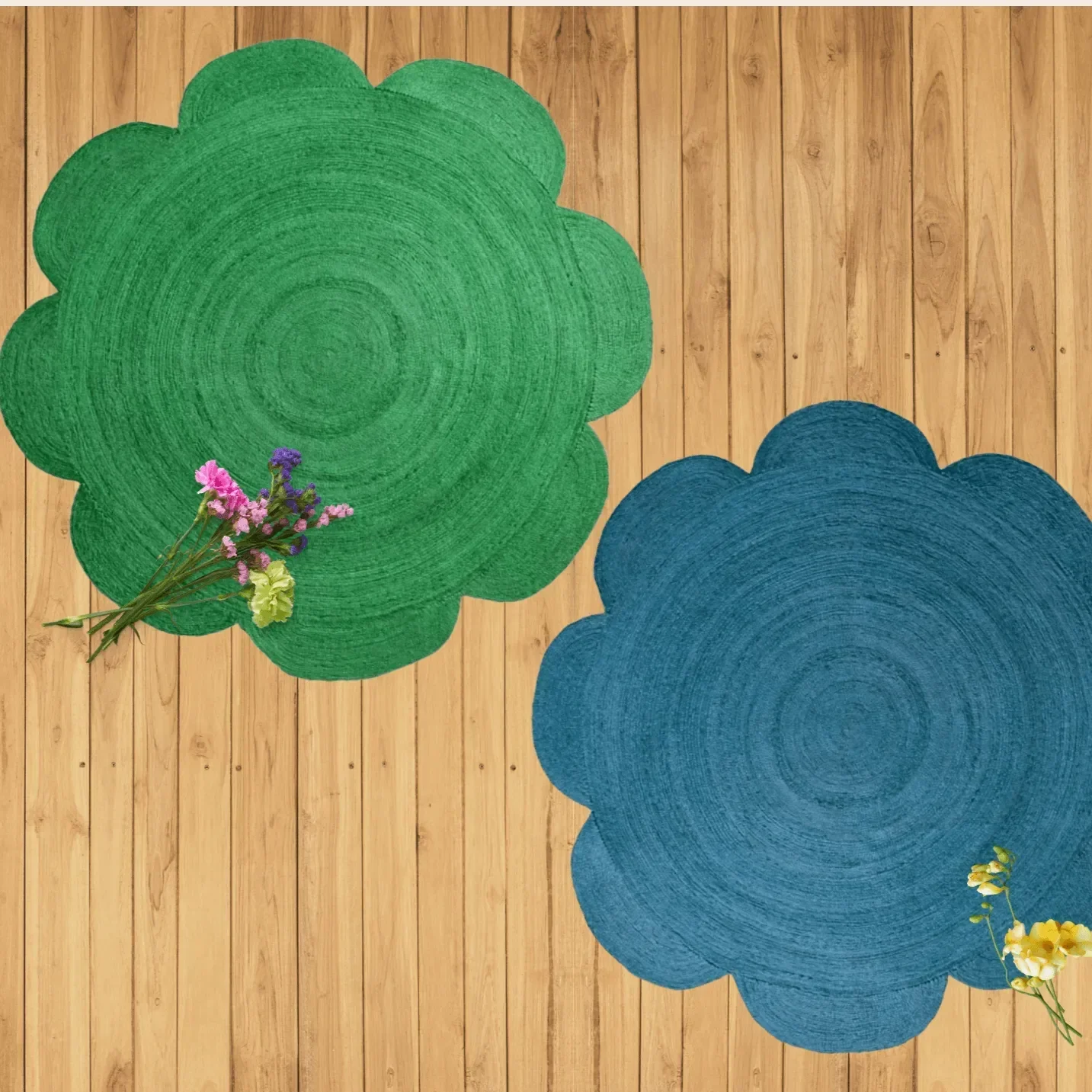 Scallop Flower Round Jute Rug - Green - Image 2