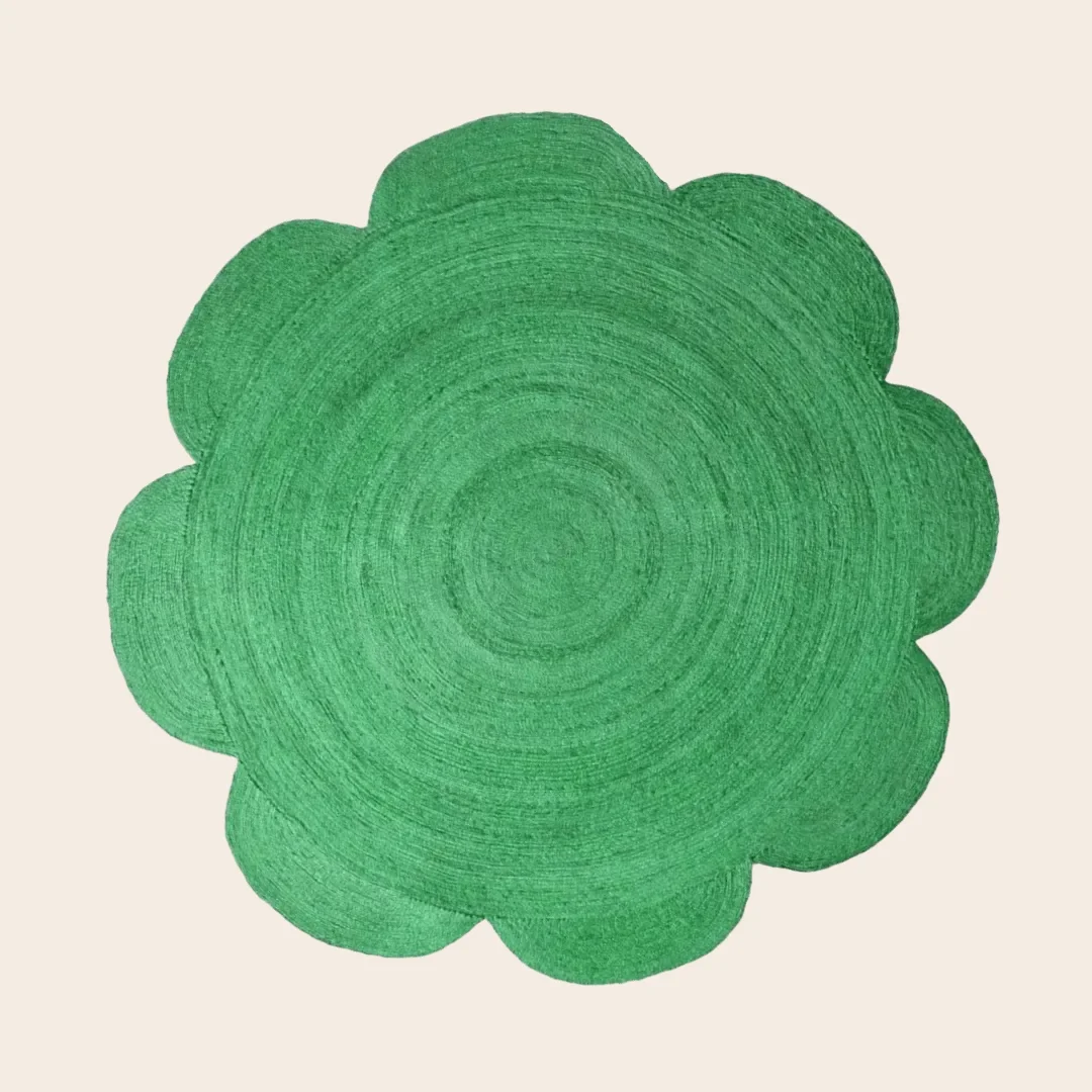 Scallop Flower Round Jute Rug - Green - Image 3