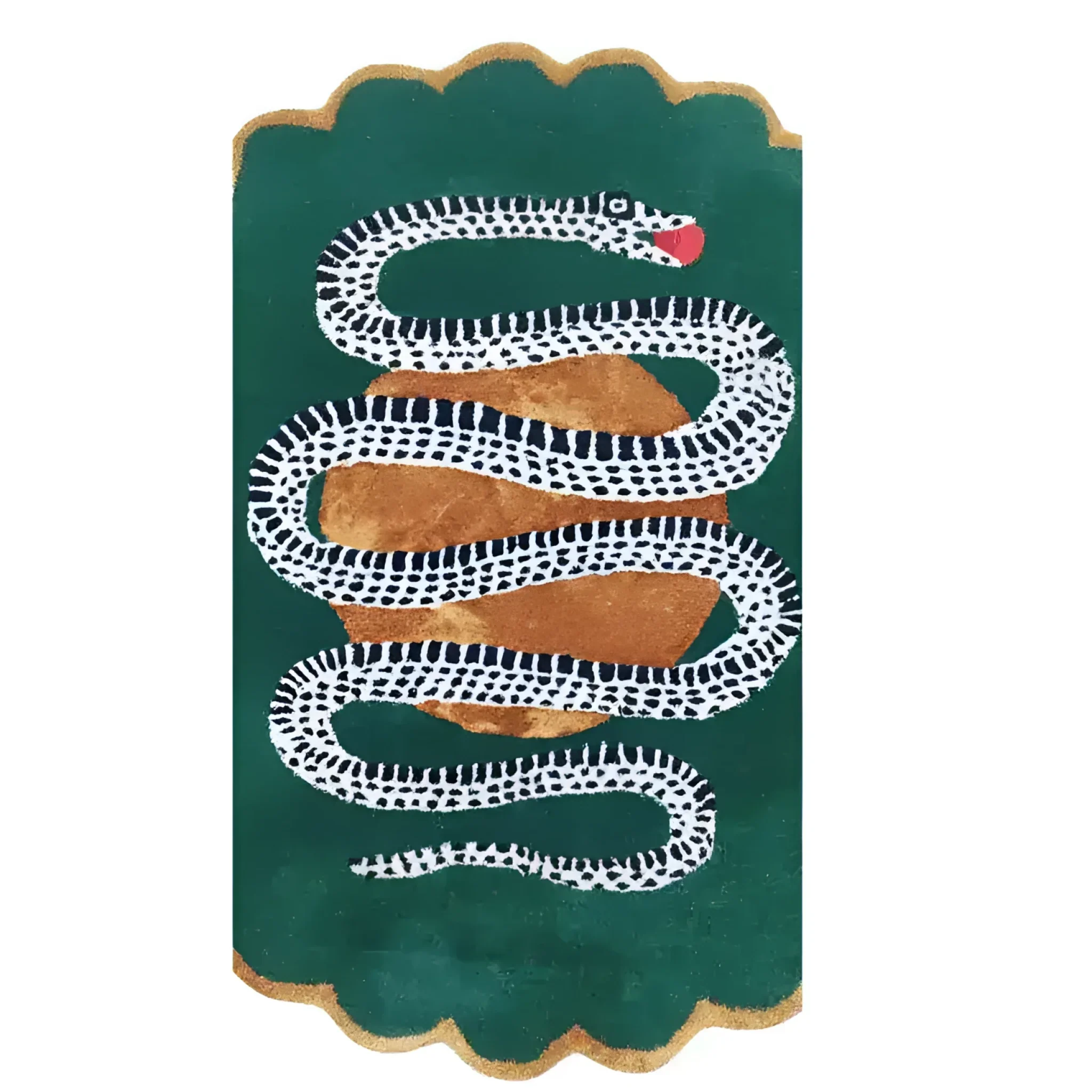 Scalloped Green Snake and Apple Round Hand Tufted Wool Rug - Dark Green - Image 12