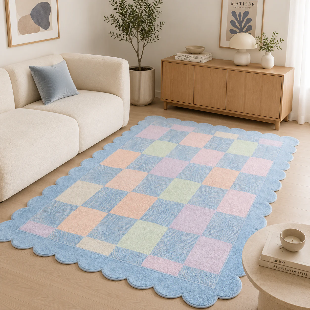 Scalloped Leaf Checker Pastel Hand Tufted Rug - Image 17