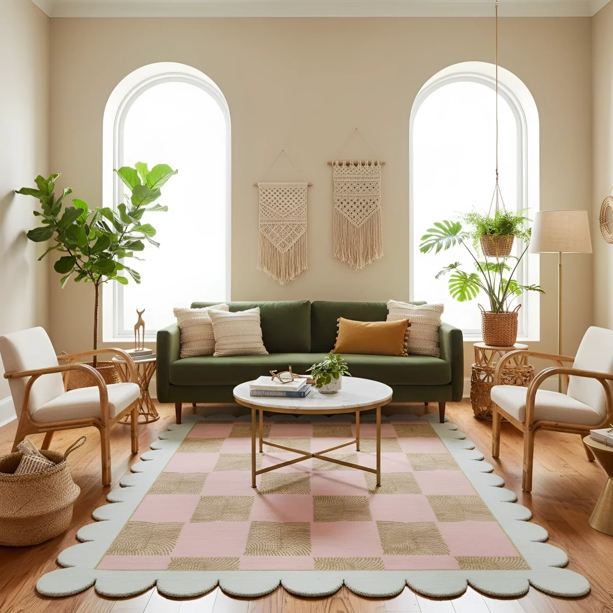 Scalloped Leaf Checker Pastel Hand Tufted Rug - Image 4