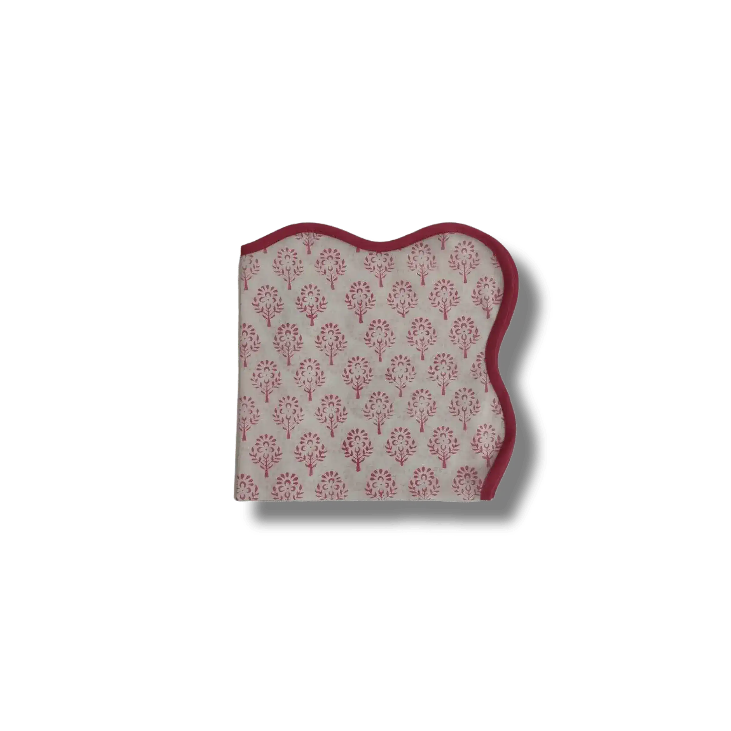 Scalloped Pink Floral Block Print Cotton Napkins - Image 4