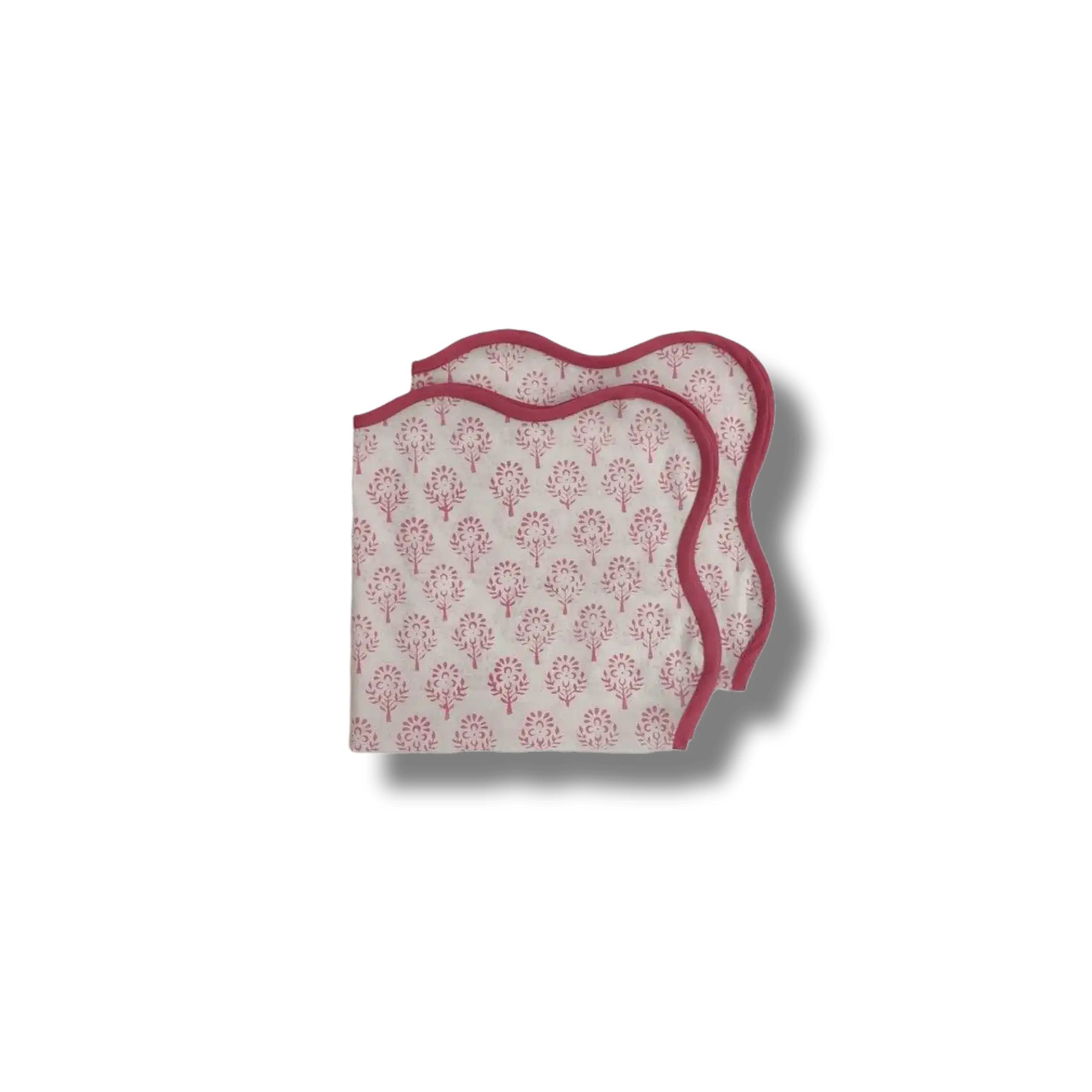 Scalloped Pink Floral Block Print Cotton Napkins - Image 5