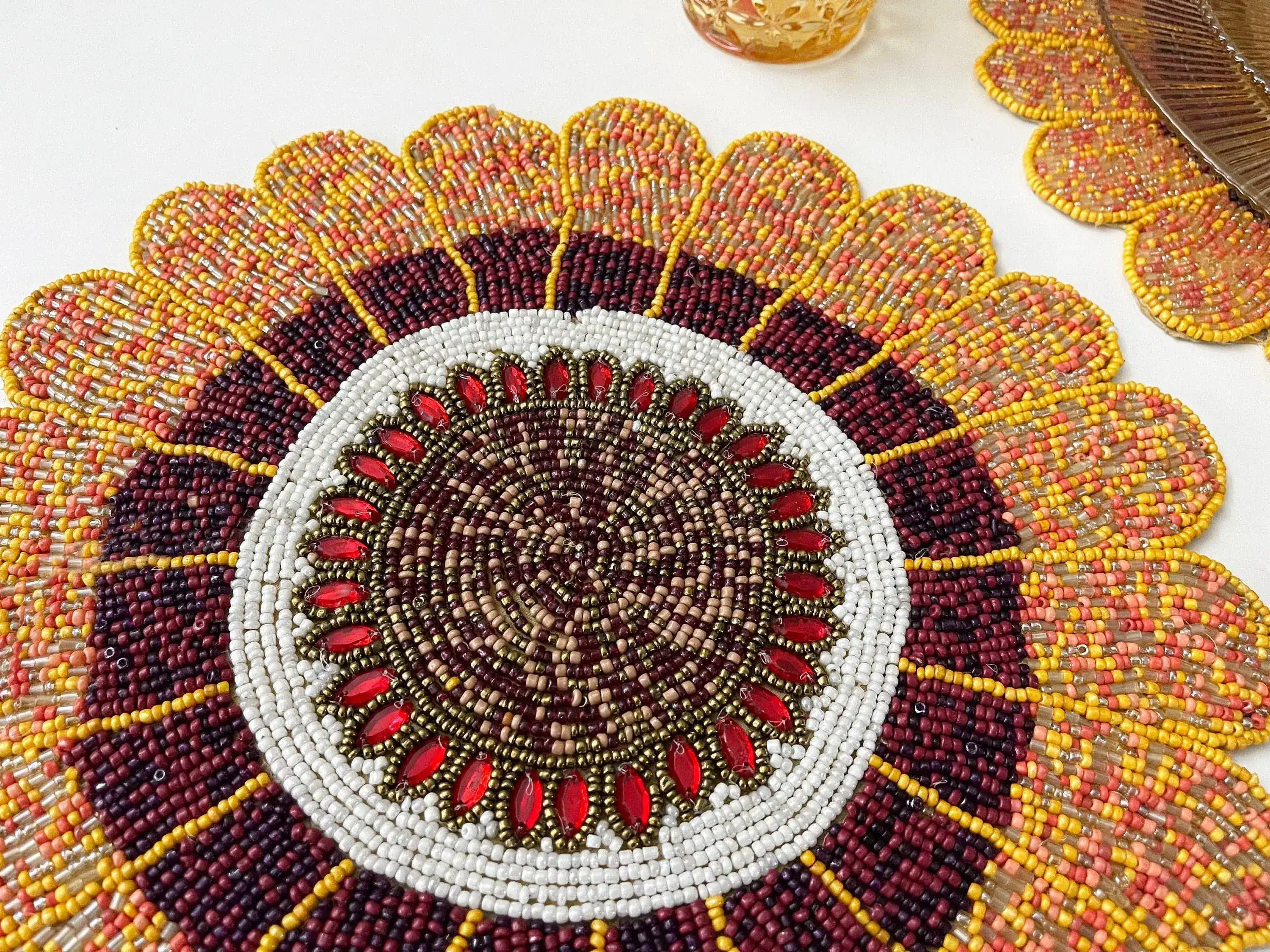 Scalloped Round Beaded Placemat - Pumpkin - Image 3
