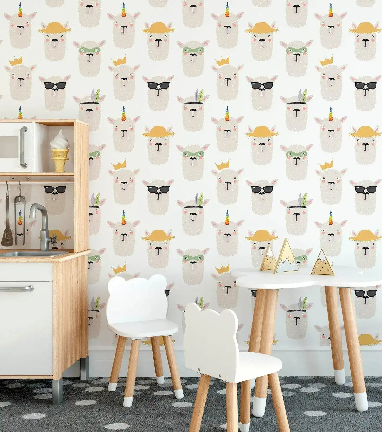 Scandinavian Cartoon Llama Face Wallpaper - Image 4