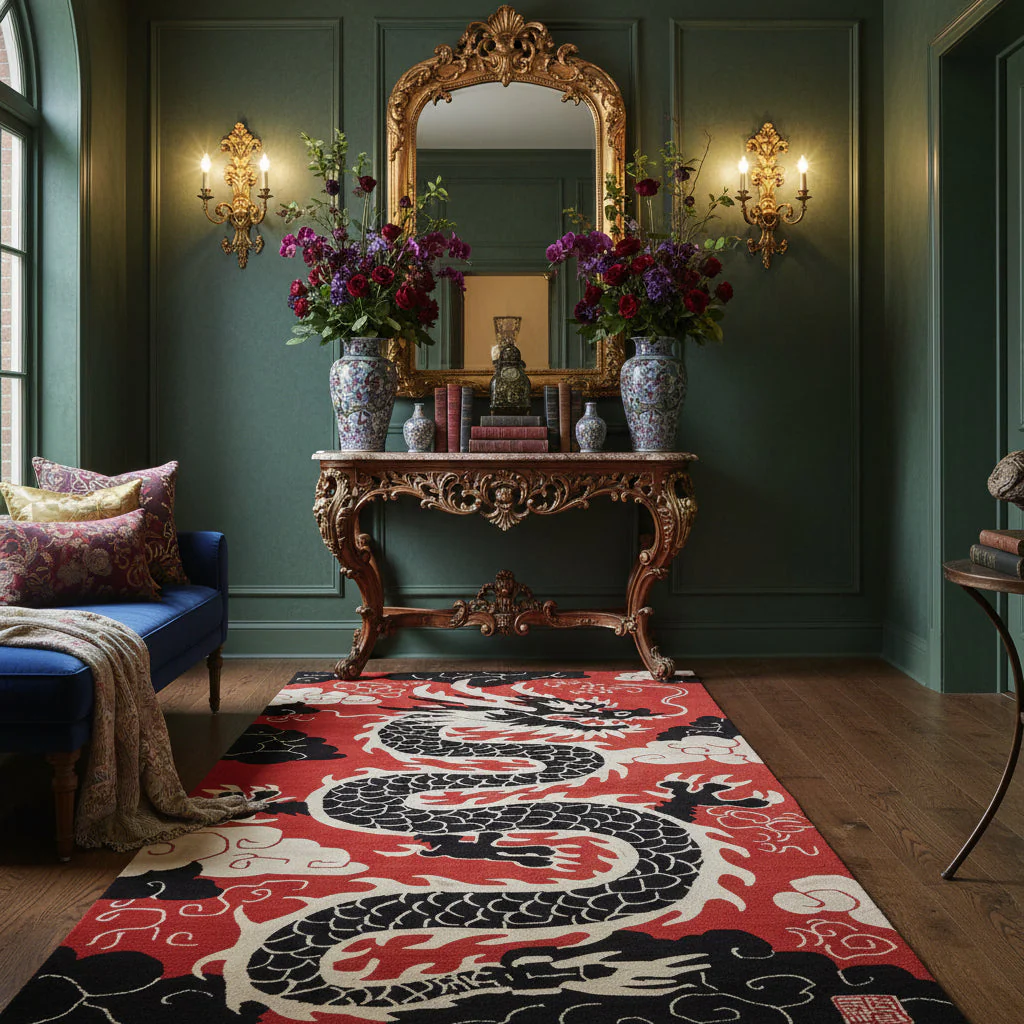 Scarlet Shadow Dragon Hand Tufted Rug - Image 2