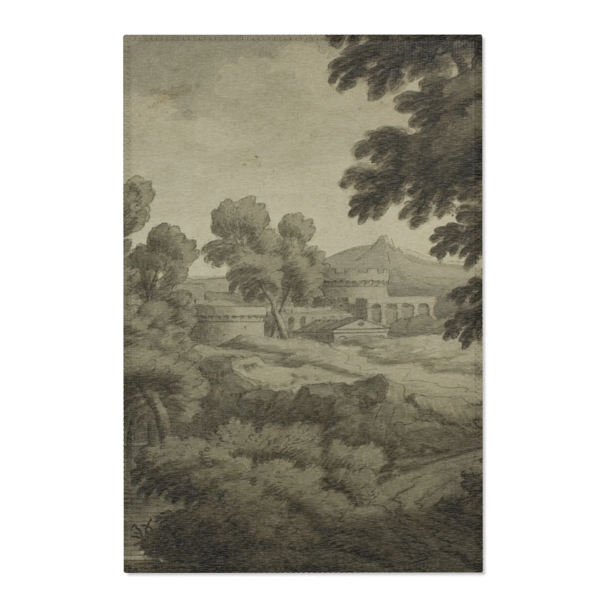 School of Nicolas Poussin - Italianate Landscape with Castle, Trees and Water in Foreground | Area Rug