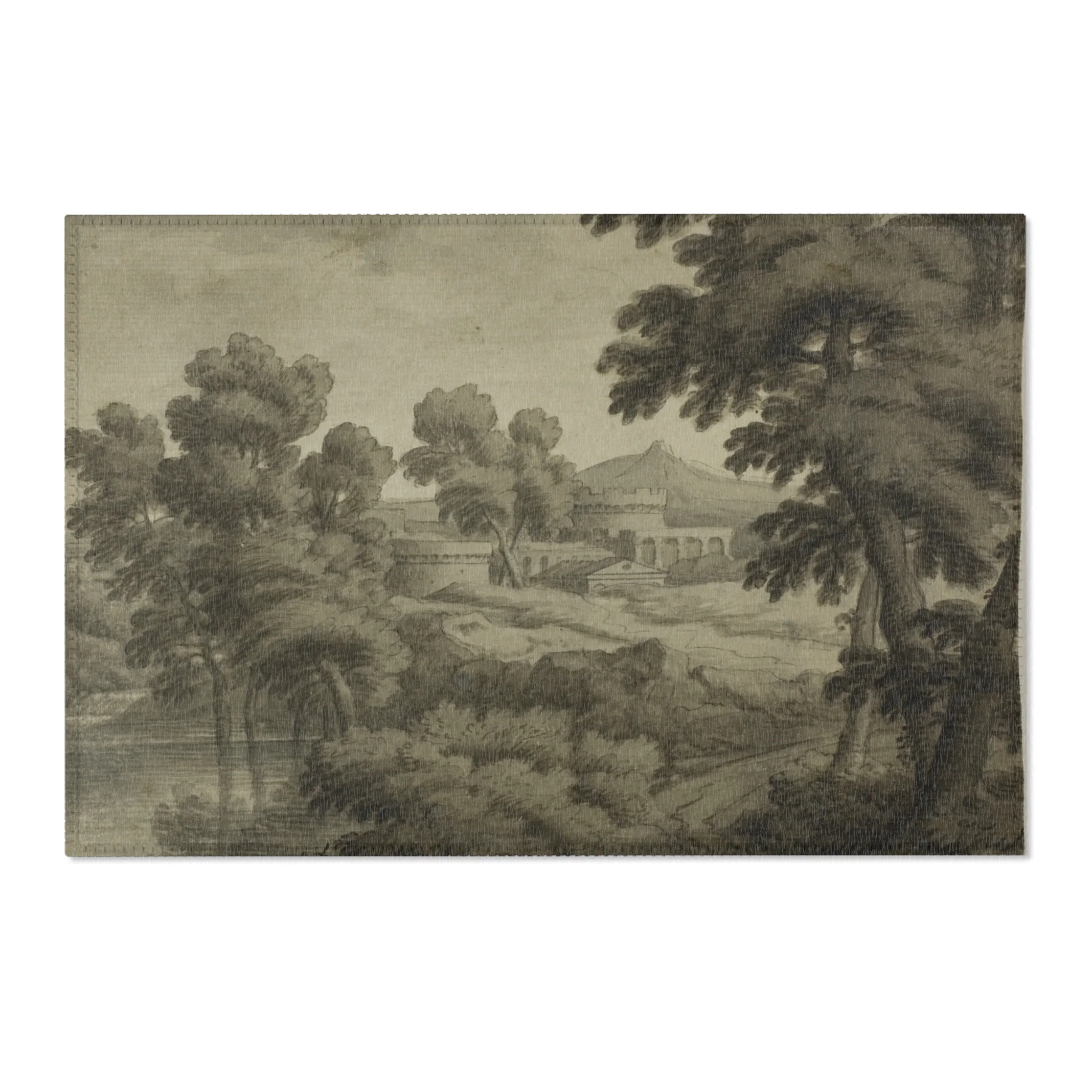 School of Nicolas Poussin - Italianate Landscape with Castle, Trees and Water in Foreground | Area Rug - Image 4
