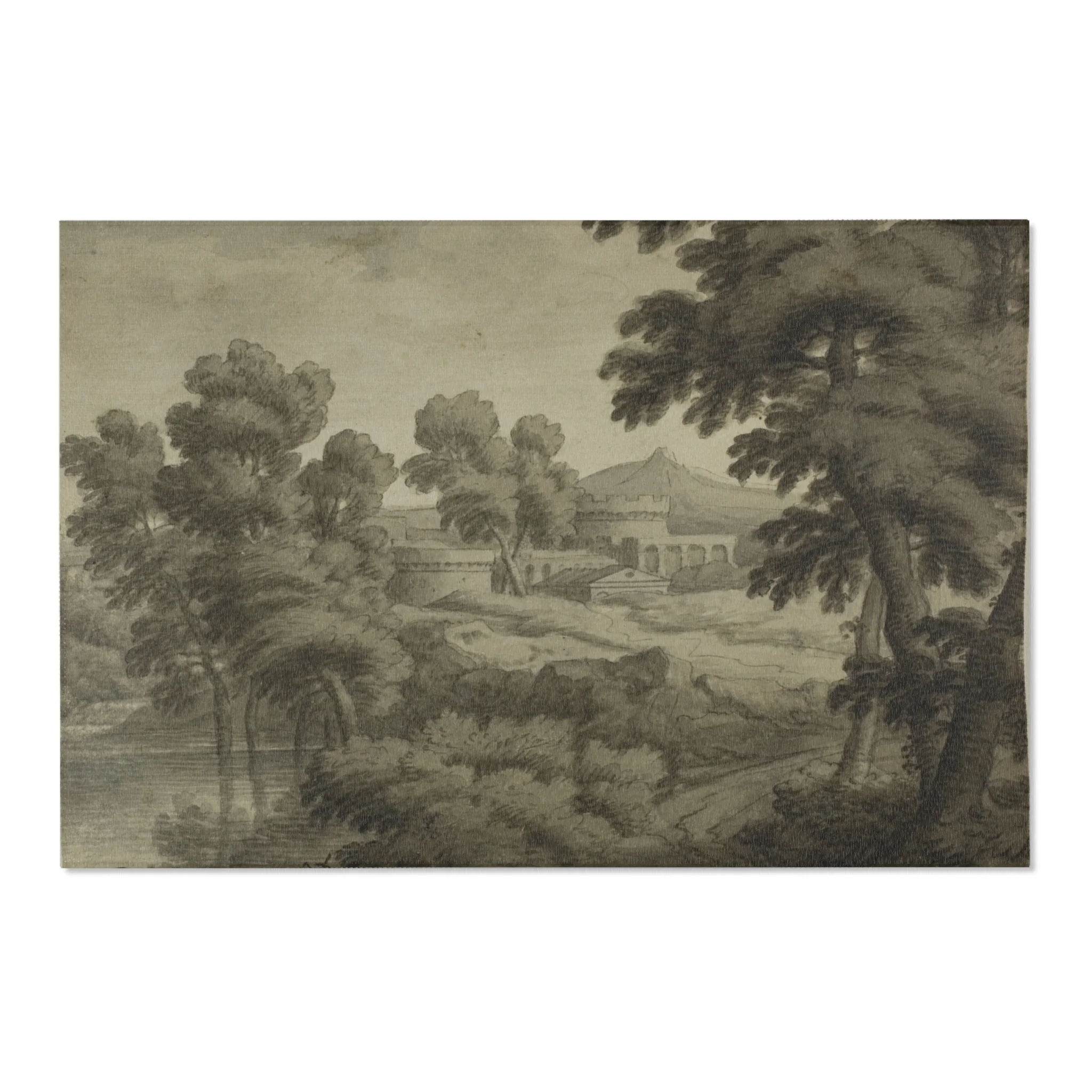 School of Nicolas Poussin - Italianate Landscape with Castle, Trees and Water in Foreground | Area Rug - Image 6