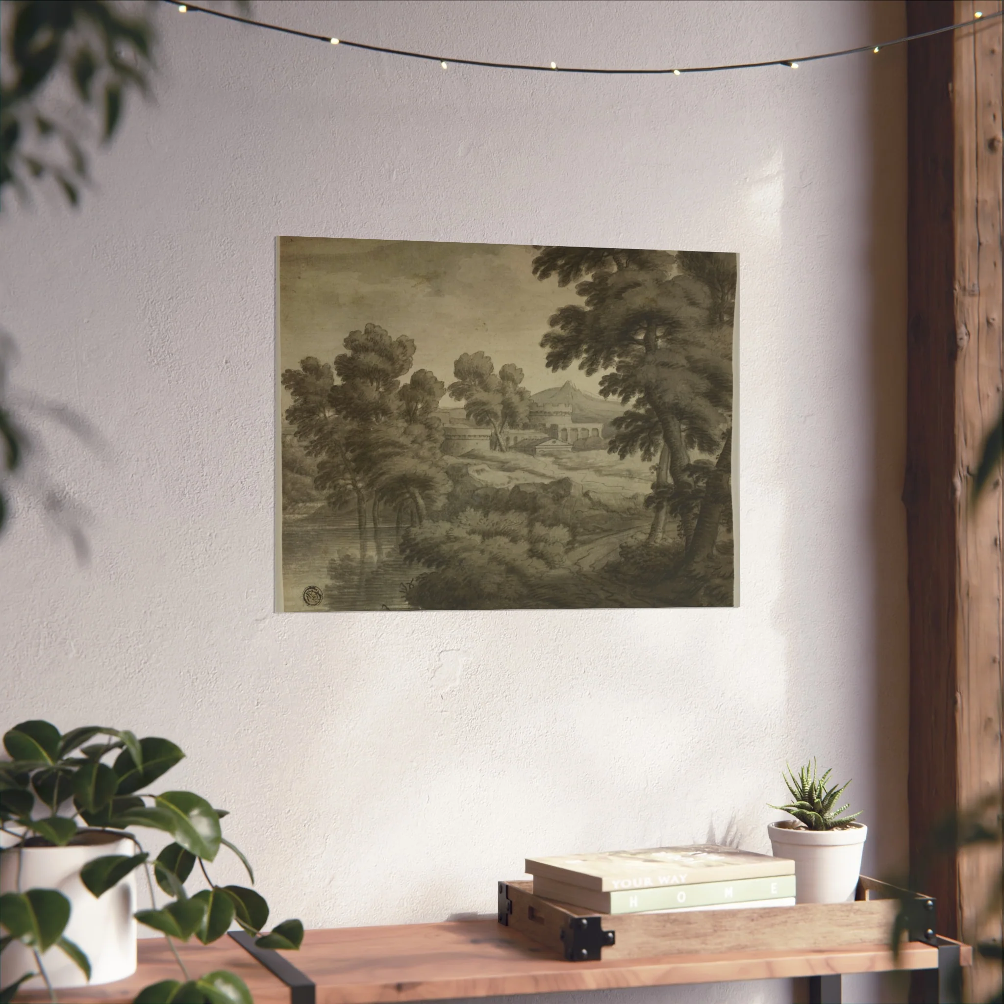School of Nicolas Poussin - Italianate Landscape with Castle, Trees and Water in Foreground | Fine Art Poster - Image 10