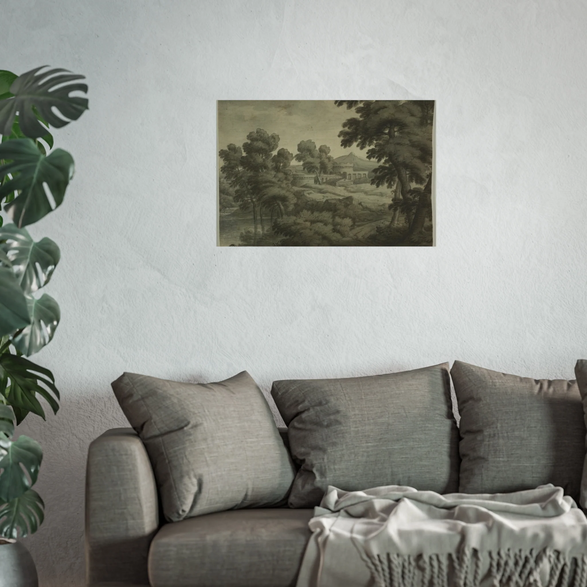 School of Nicolas Poussin - Italianate Landscape with Castle, Trees and Water in Foreground | Fine Art Poster - Image 11