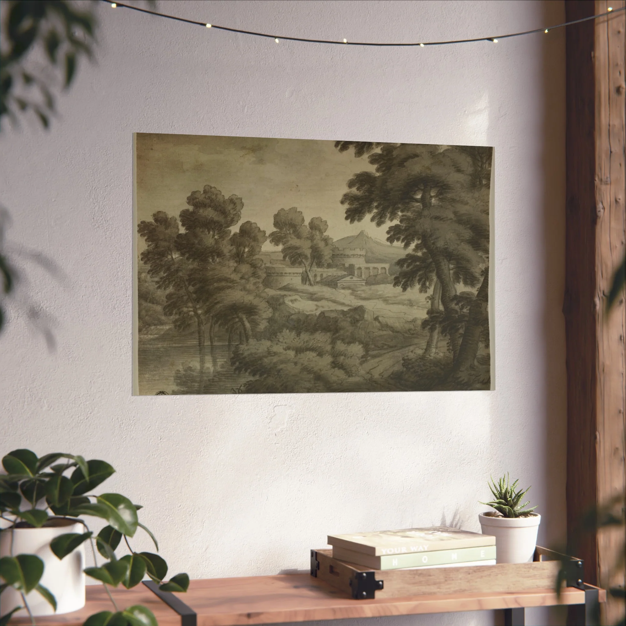 School of Nicolas Poussin - Italianate Landscape with Castle, Trees and Water in Foreground | Fine Art Poster - Image 12