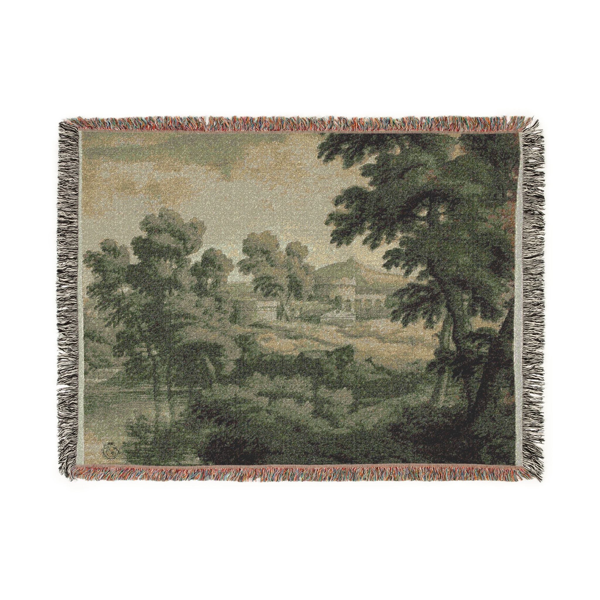 School of Nicolas Poussin - Italianate Landscape with Castle, Trees and Water in Foreground | Woven Tapestry Blanket - Image 10