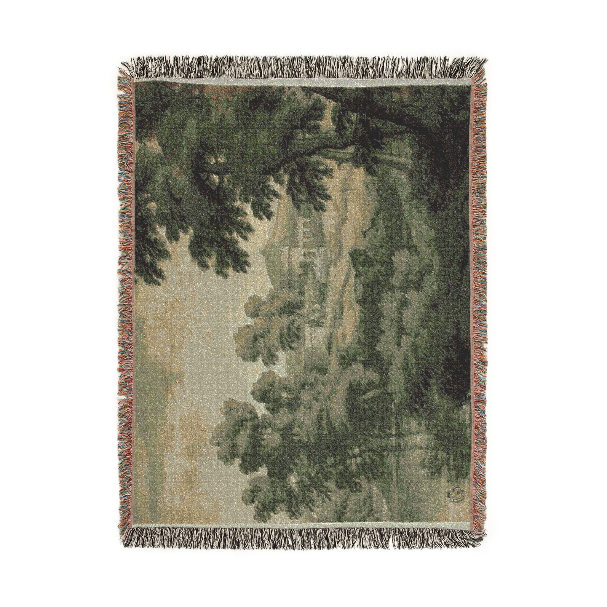 School of Nicolas Poussin - Italianate Landscape with Castle, Trees and Water in Foreground | Woven Tapestry Blanket - Image 11