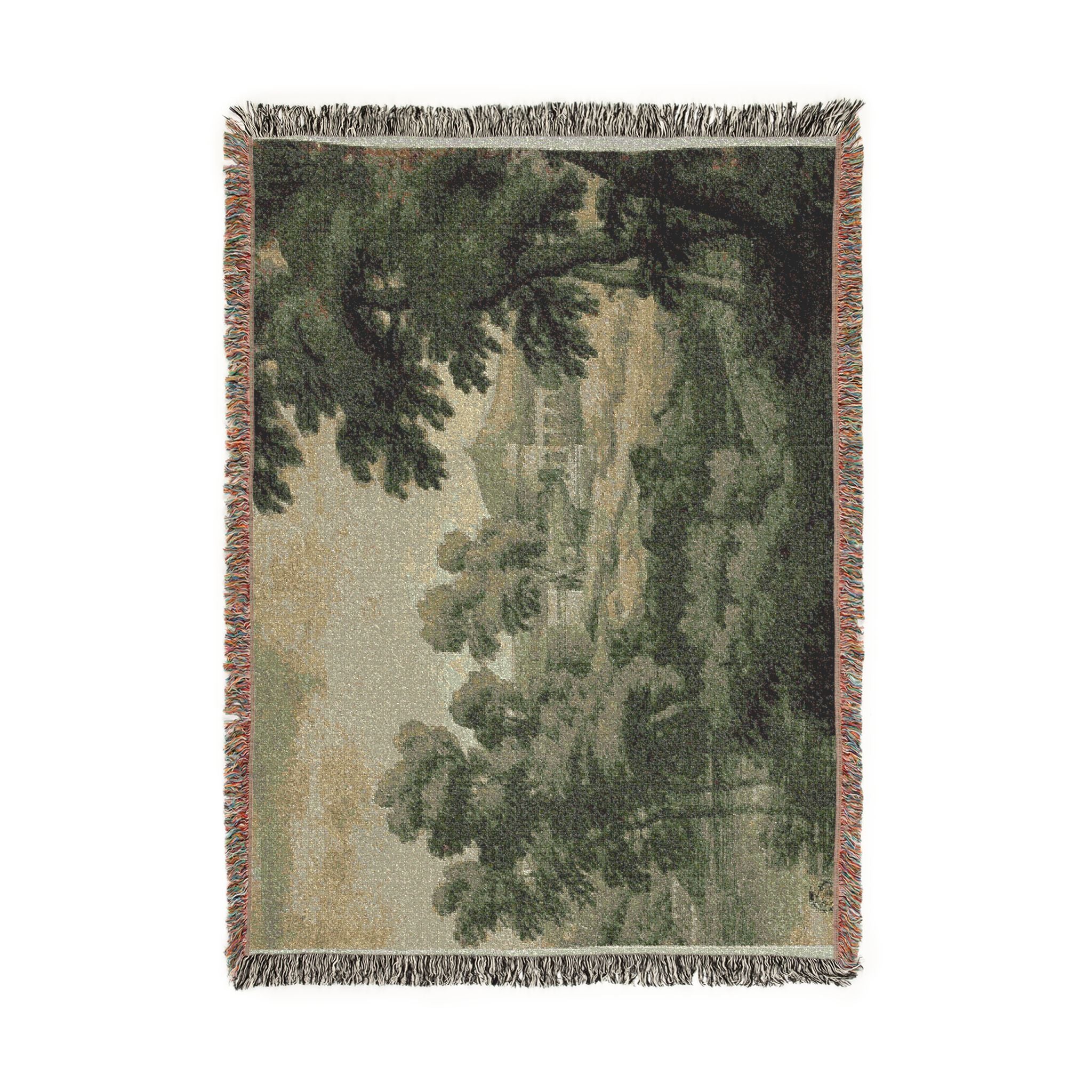 School of Nicolas Poussin - Italianate Landscape with Castle, Trees and Water in Foreground | Woven Tapestry Blanket - Image 6