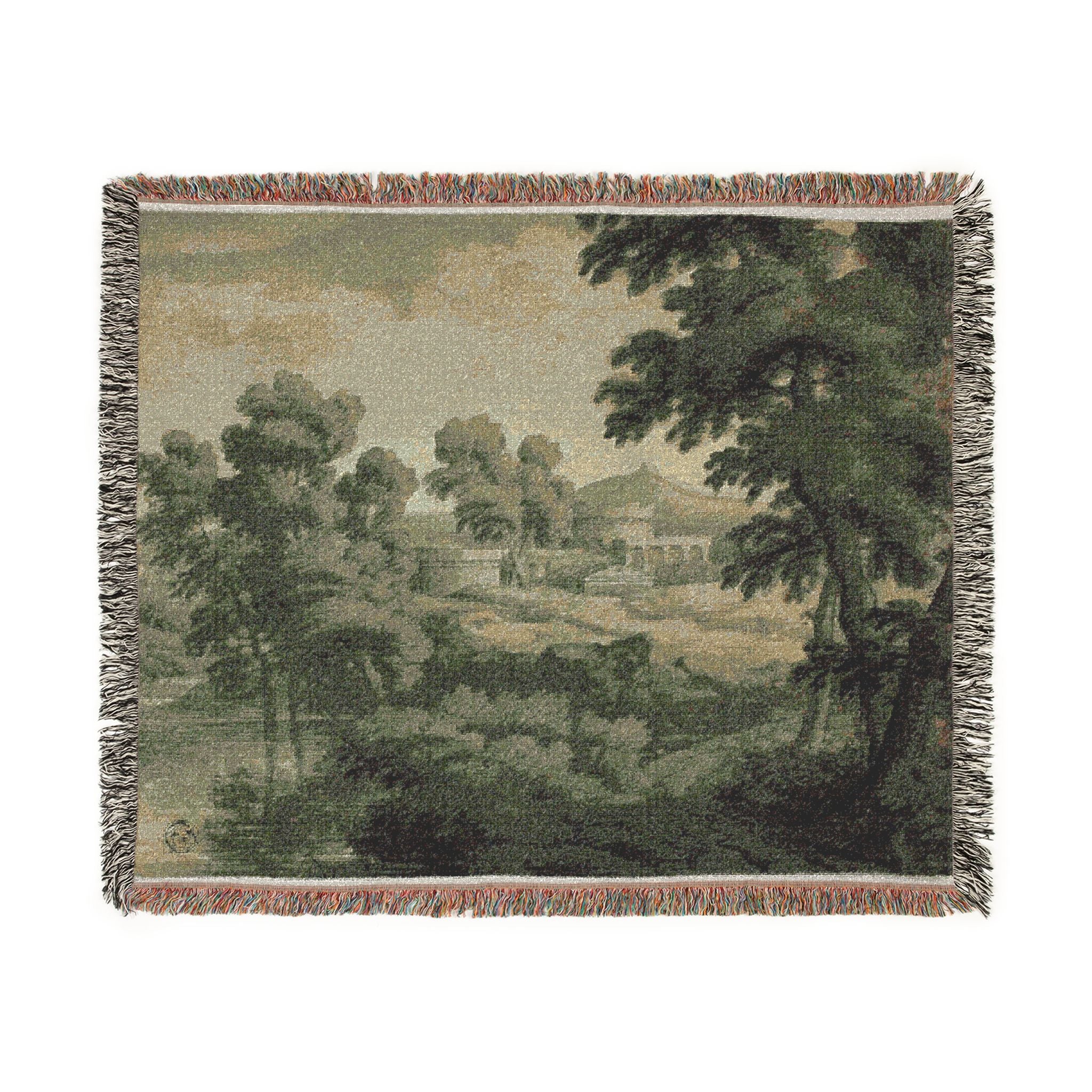 School of Nicolas Poussin - Italianate Landscape with Castle, Trees and Water in Foreground | Woven Tapestry Blanket - Image 7