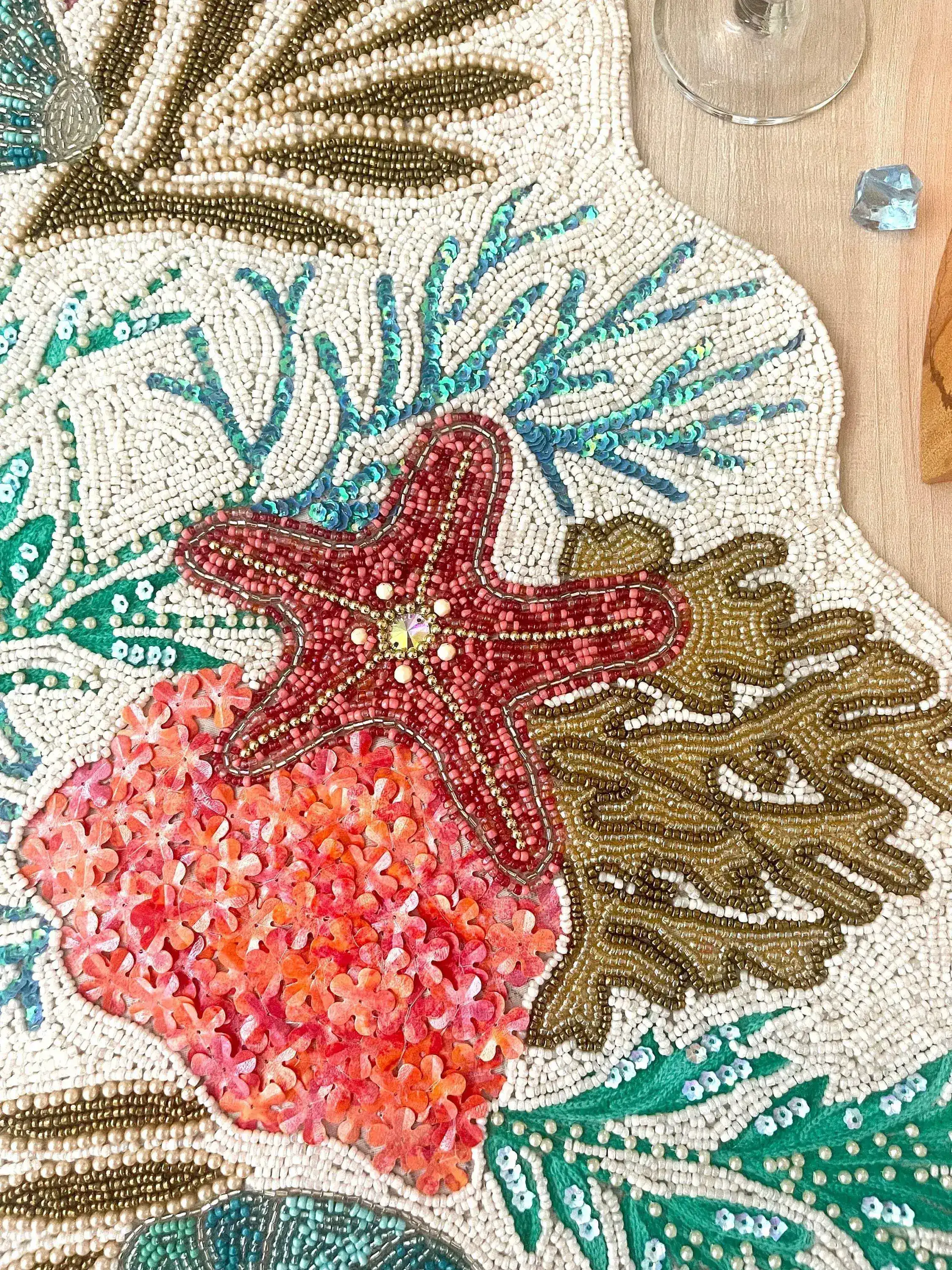 Sea Coral Beaded Table Runner - White - Image 2
