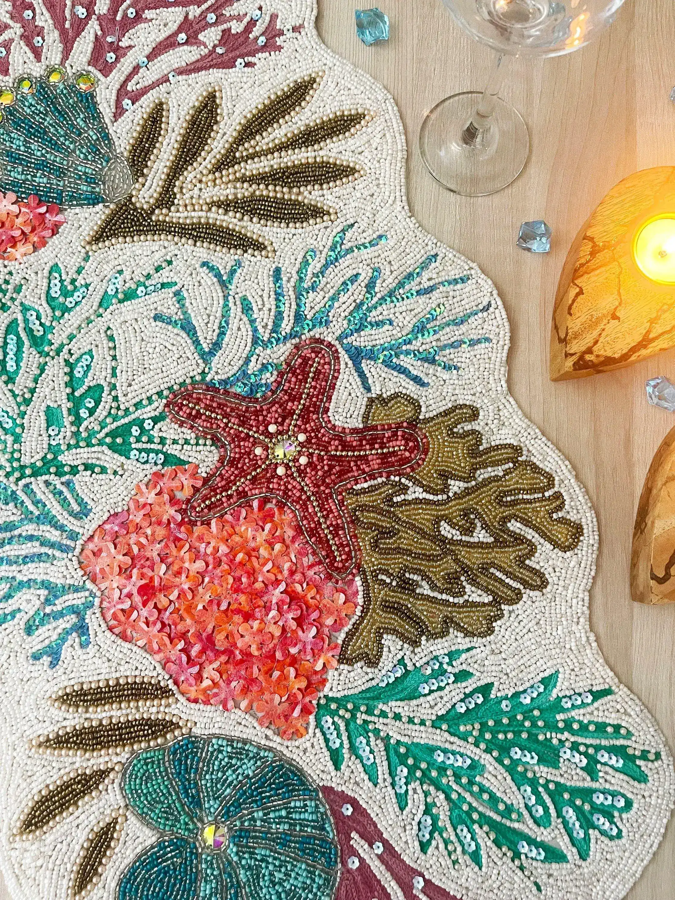 Sea Coral Beaded Table Runner - White - Image 7