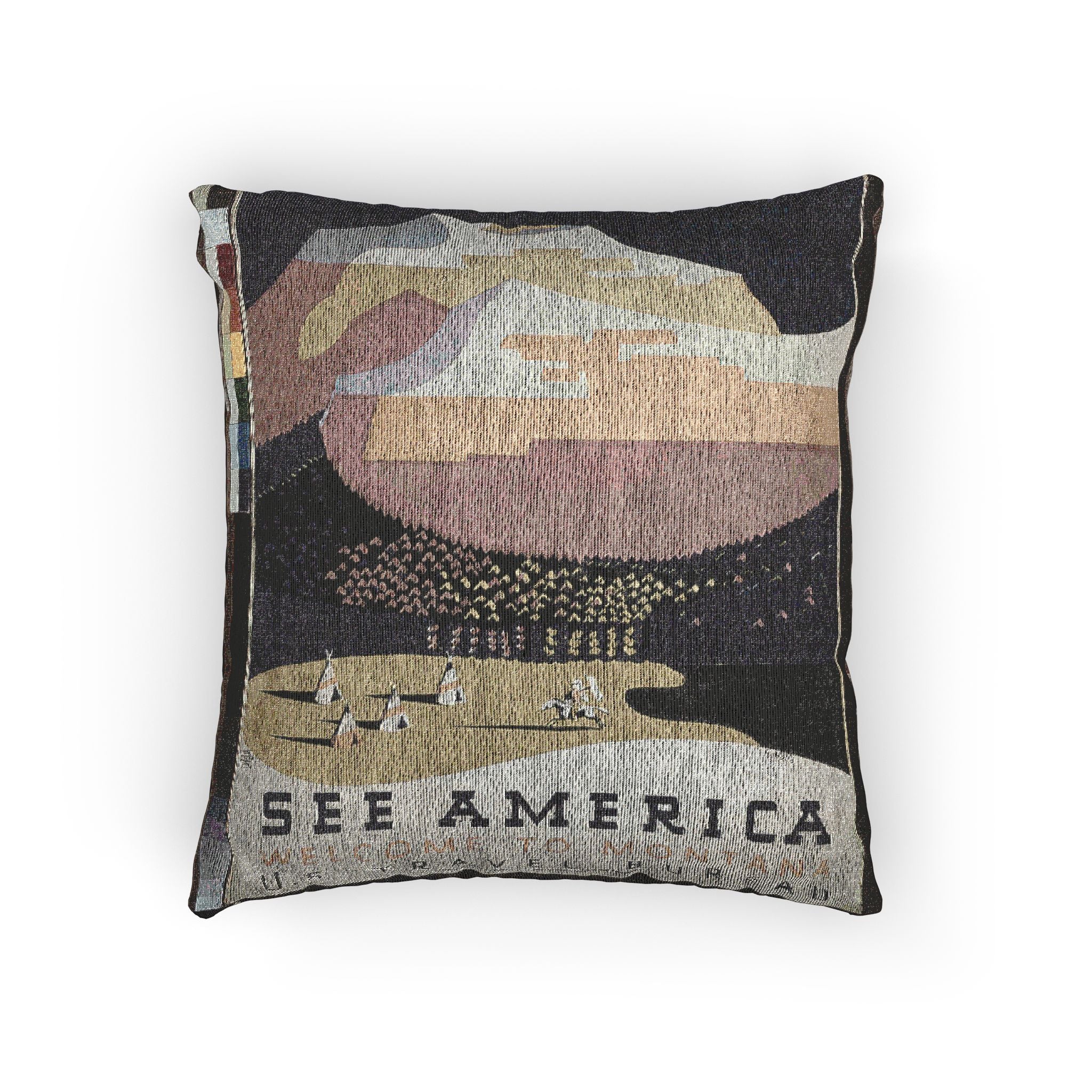 see-america-welcome-to-montana-halls-wpa-federal-art-project | Woven Pillow