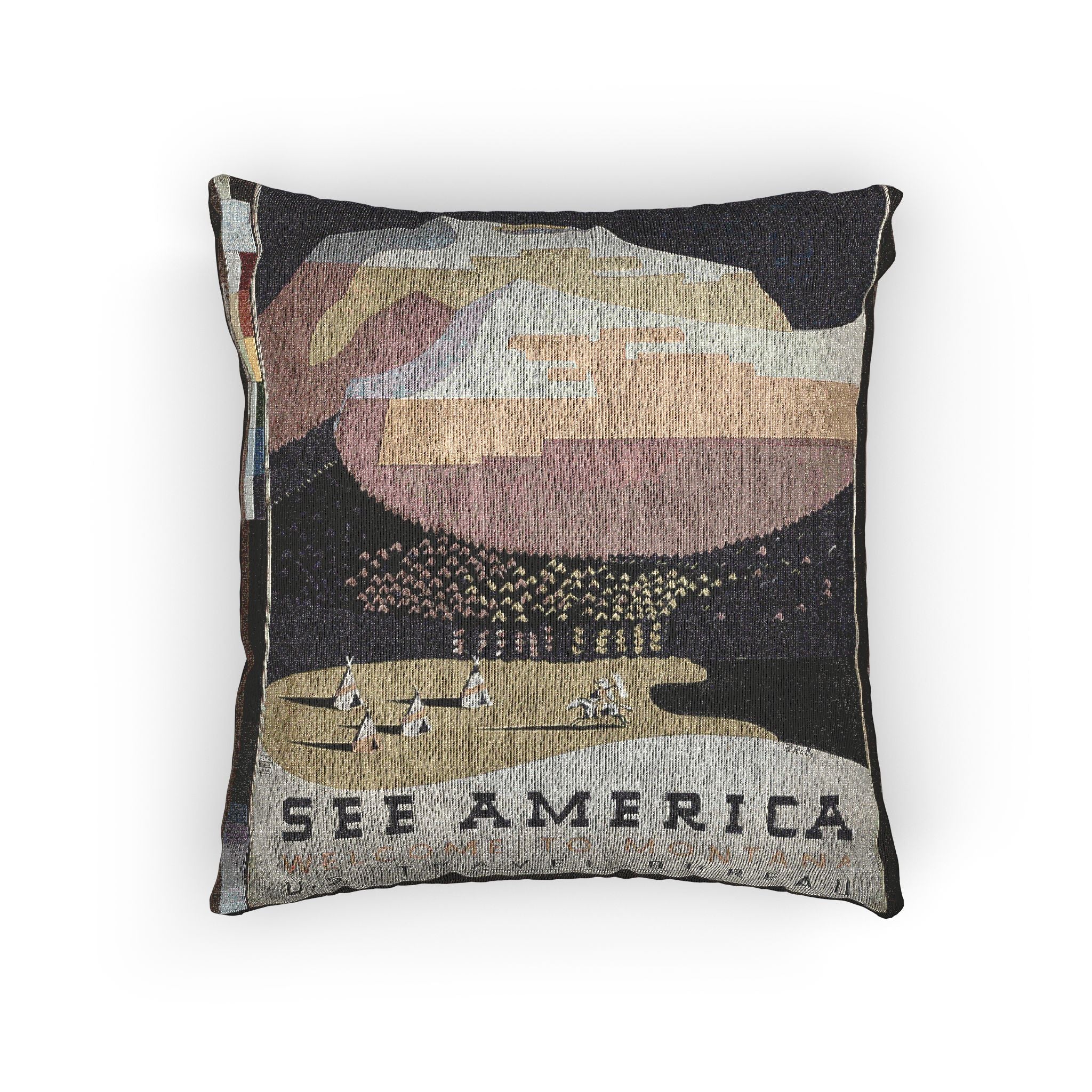 see-america-welcome-to-montana-halls-wpa-federal-art-project | Woven Pillow - Image 3