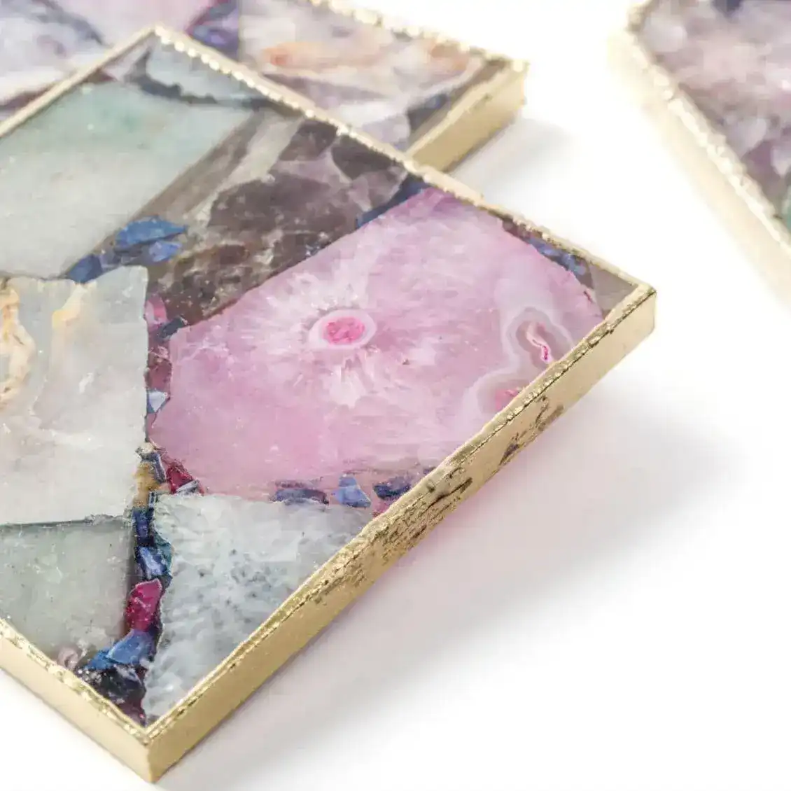 Serein Decor Gold Trim Agate Crystal Geode Coasters - Set of 4 - Image 2