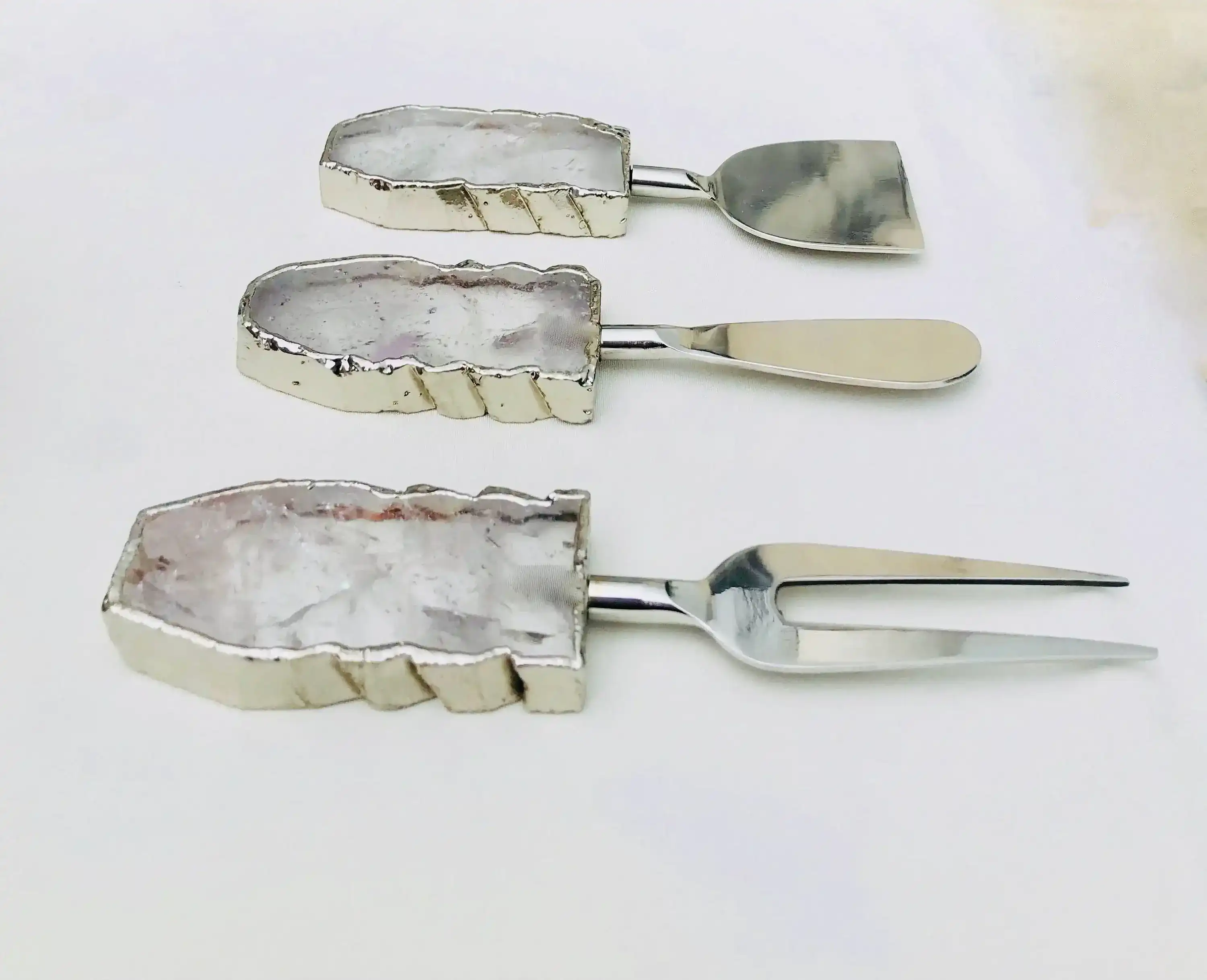 Set of 3 Clear Quartz Agate Cheese Knives Spreaders - Image 4