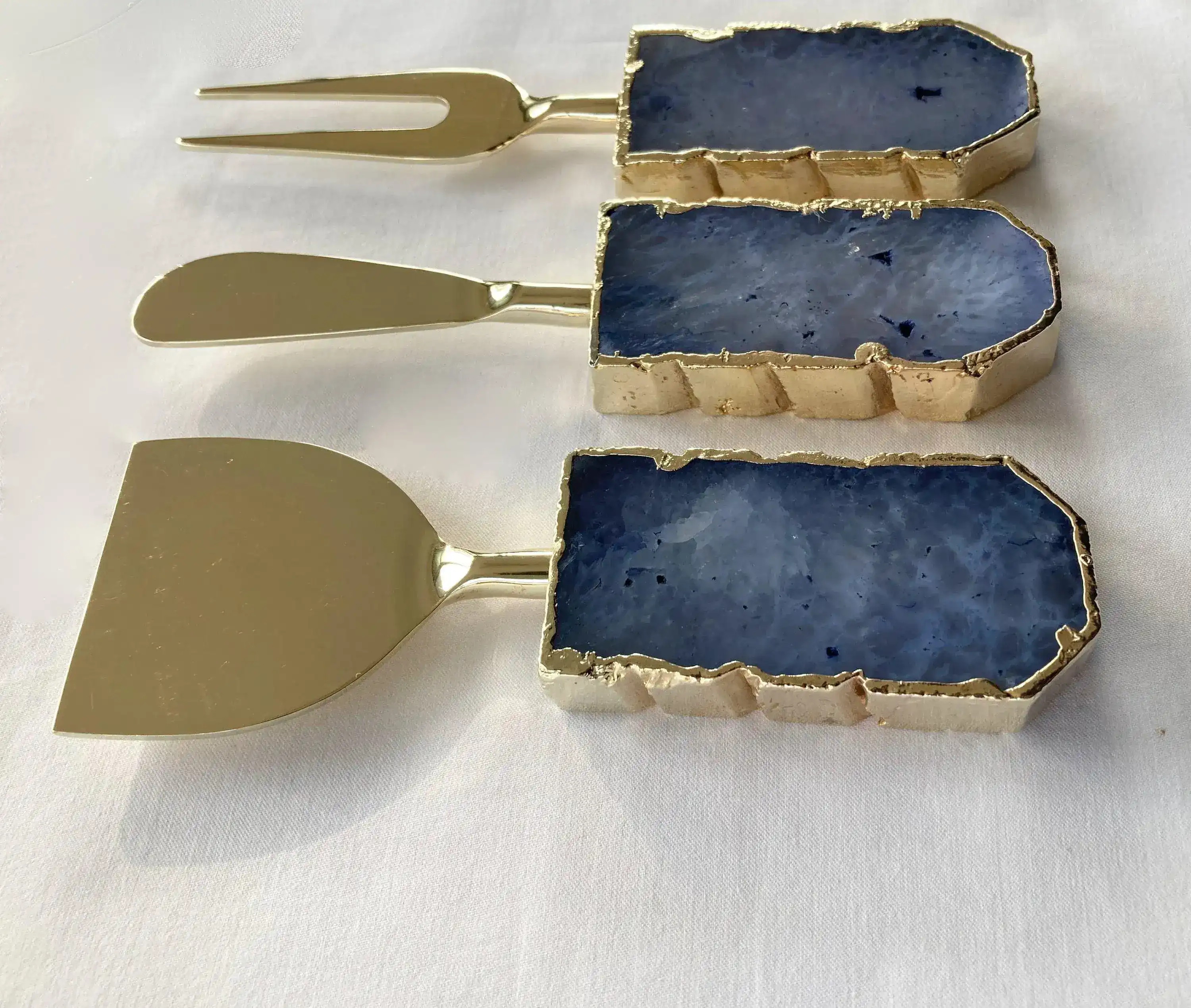 Set of 3 Light Ink Blue Agate Cheese Knives Spreaders - Image 2