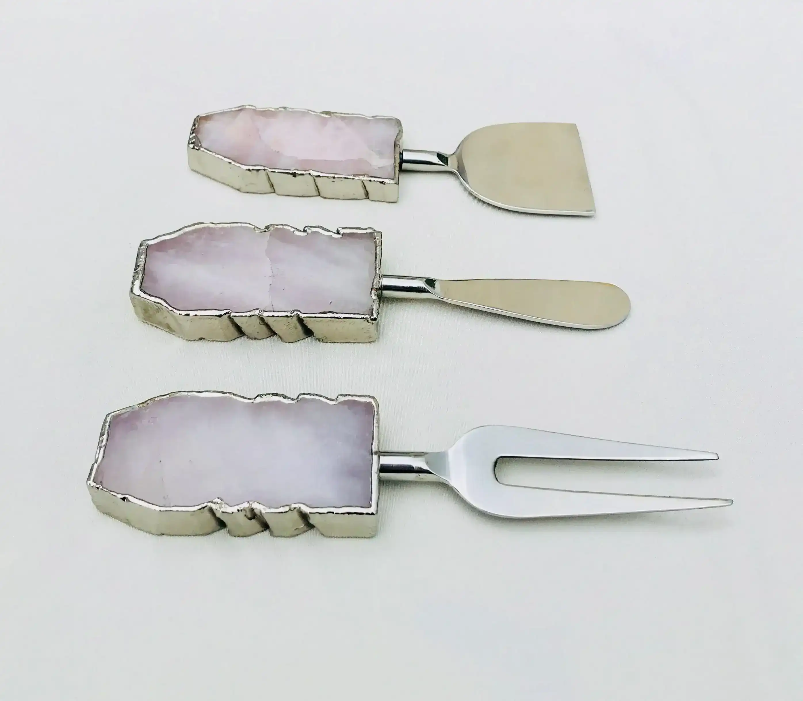 Set of 3 Rose Quartz Cheese Knives Spreaders - Image 2