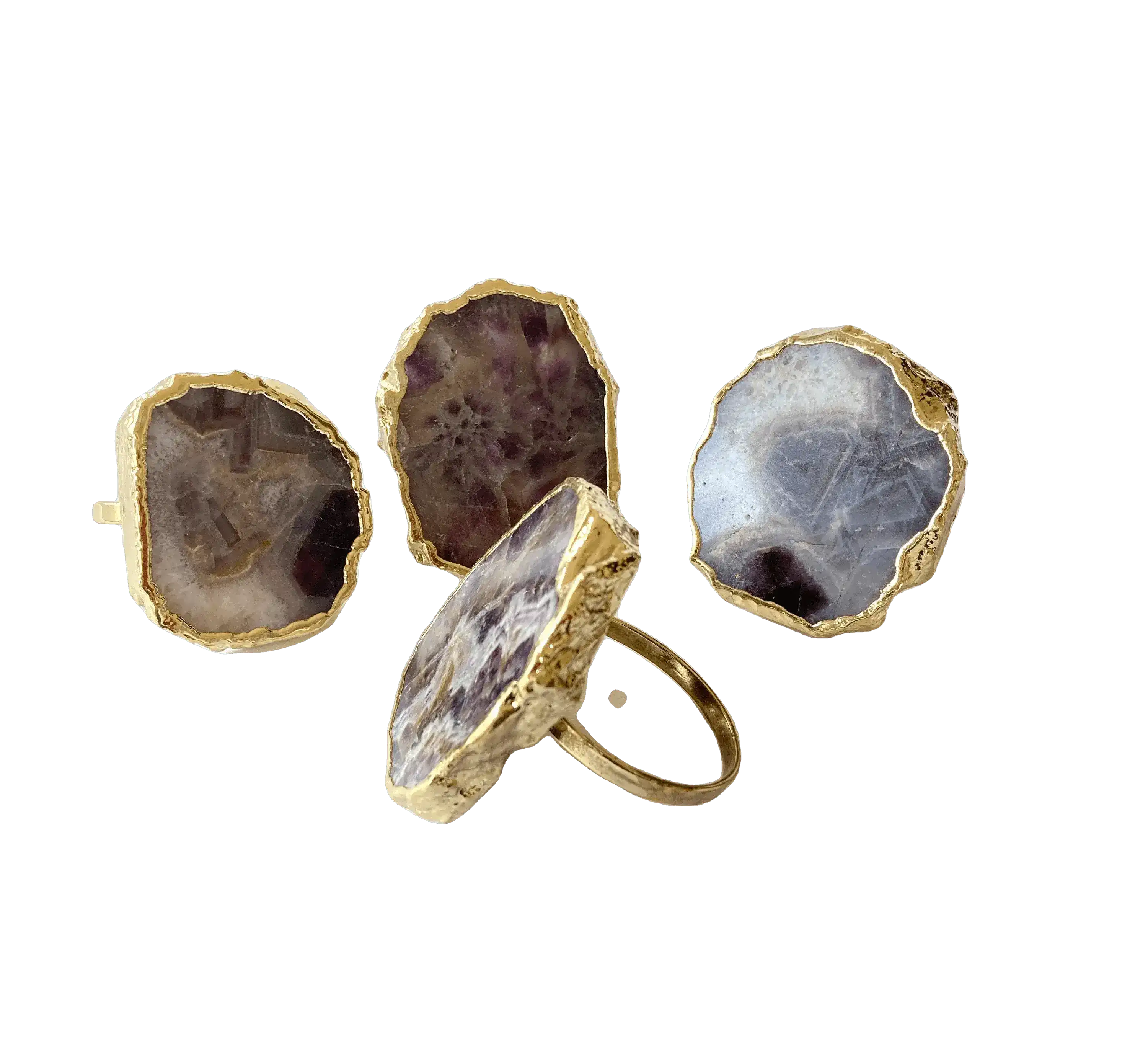 Set of 4 Hand Rounded Amethyst Agate Napkin Rings