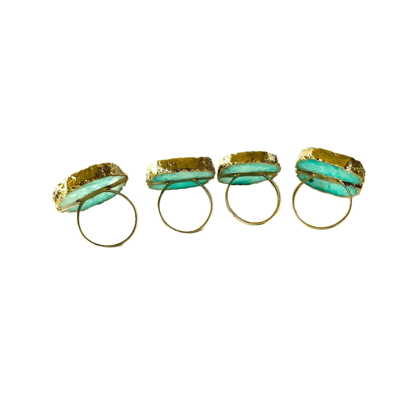 Set of 4 Hand Rounded Aqua Agate Napkin Rings - Image 2