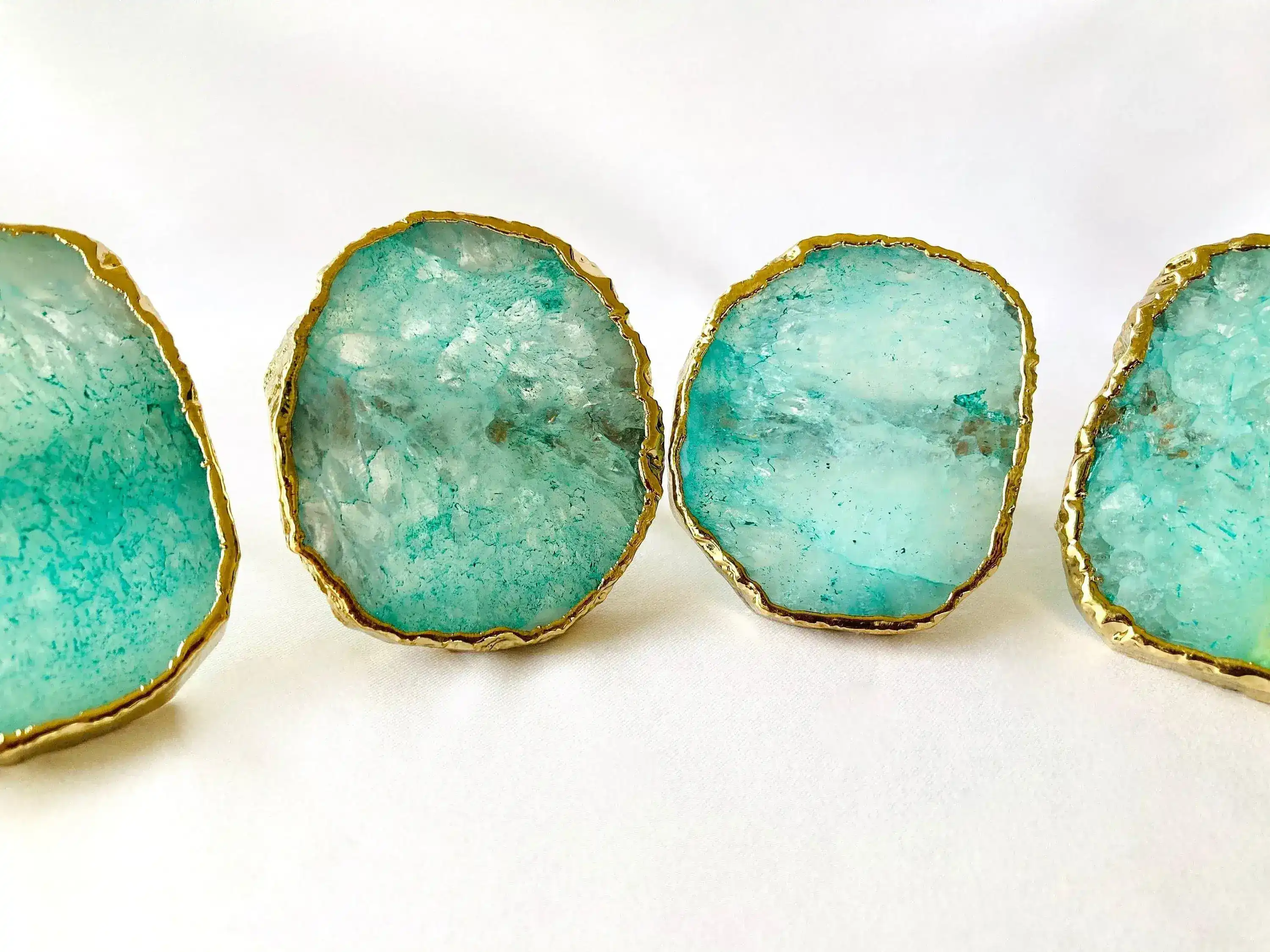 Set of 4 Hand Rounded Aqua Agate Napkin Rings - Image 3