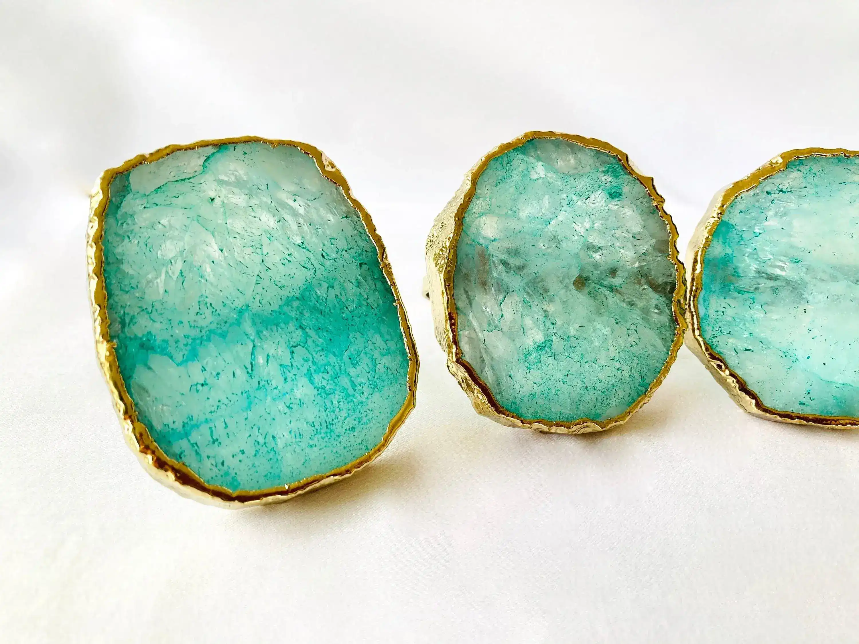 Set of 4 Hand Rounded Aqua Agate Napkin Rings - Image 6