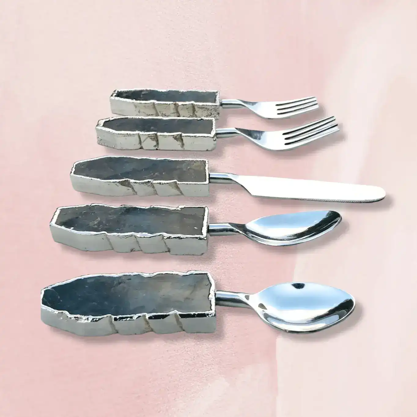 Set of 5 Pieces Labradorite Gemstone Agate Cutlery - Image 3