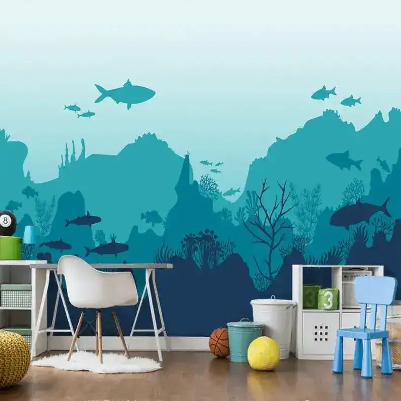 Sharks in the Blue Underwater Nursery Wall Mural - Image 7