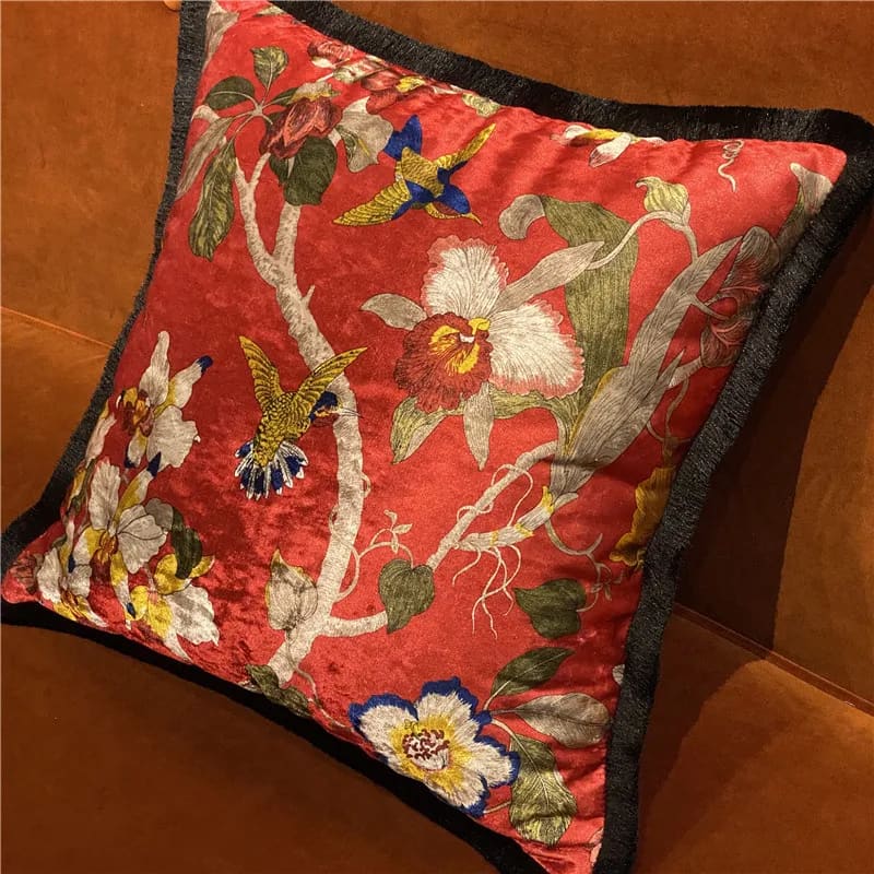 Shiny Velvet Scarlet Aviary Red Pillow Cover - Image 4