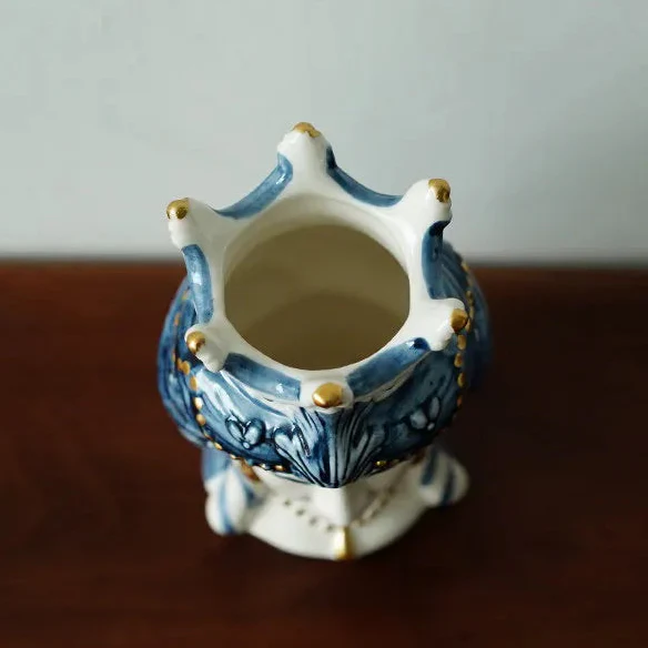 Sicilian Lady Blue & White Hand-Painted Ceramic Head Vase - Image 2