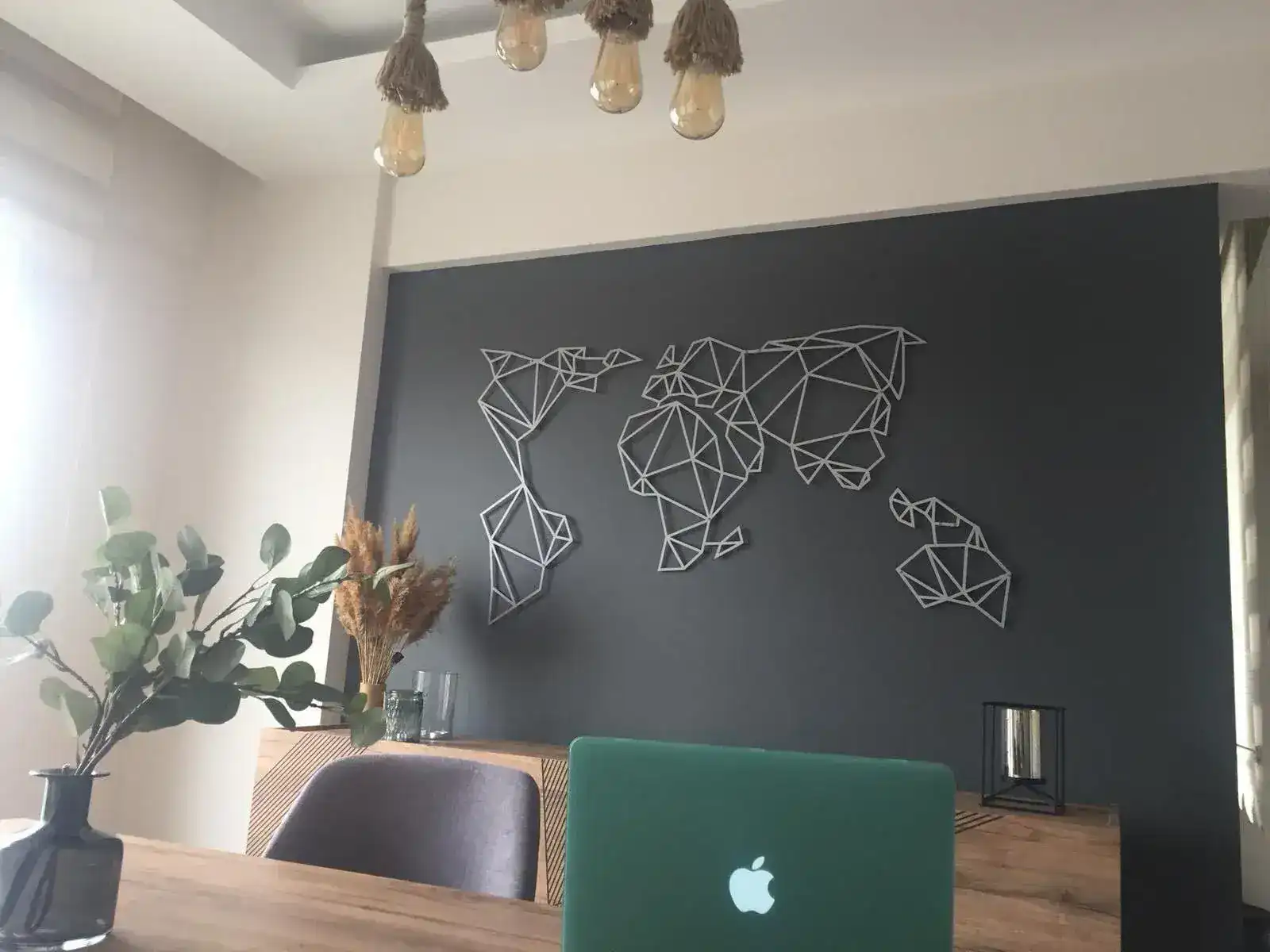 Silver Gray Geometric World Map Metal Art - Image 5