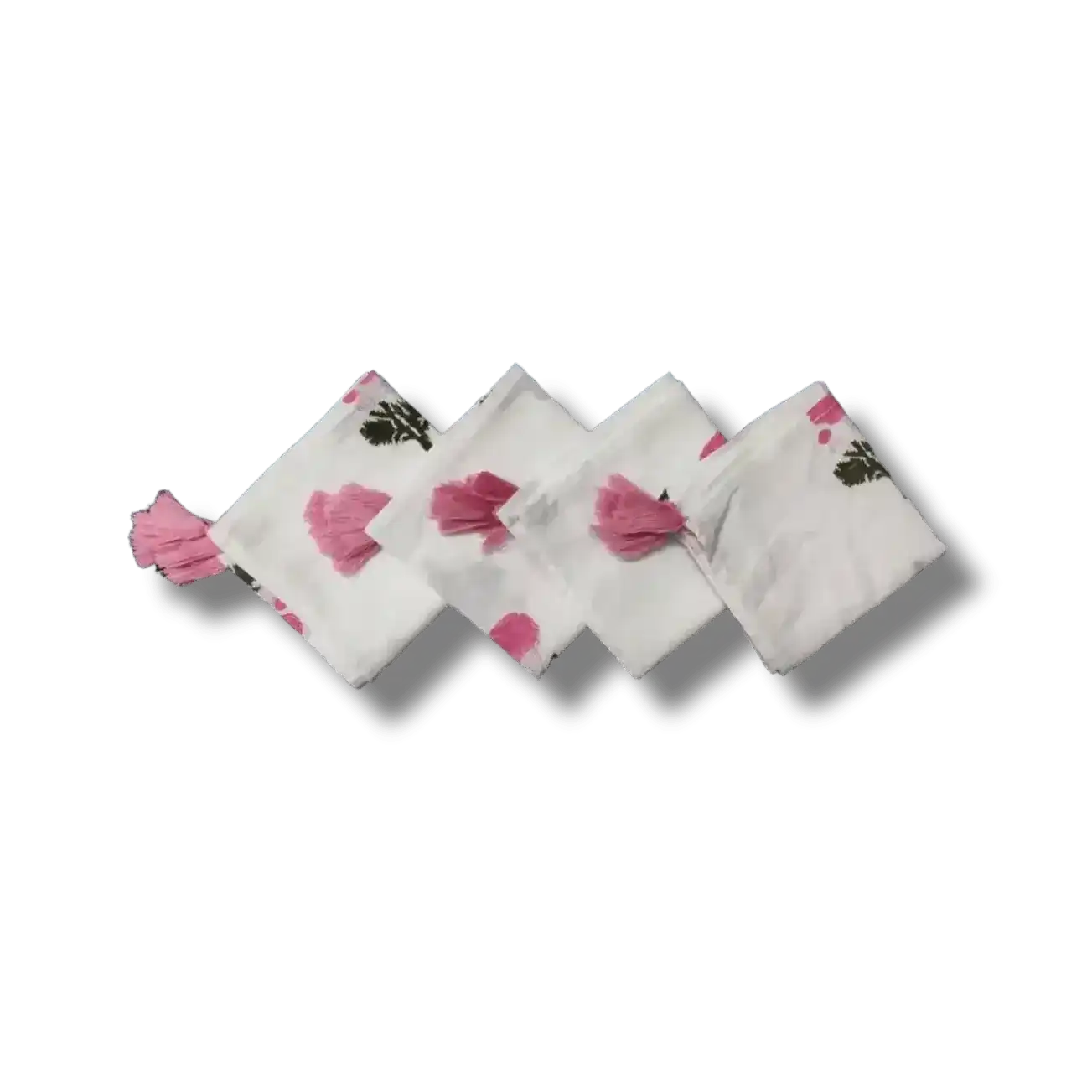 Simplistic Flower Block Print White Cotton Napkins - Image 2