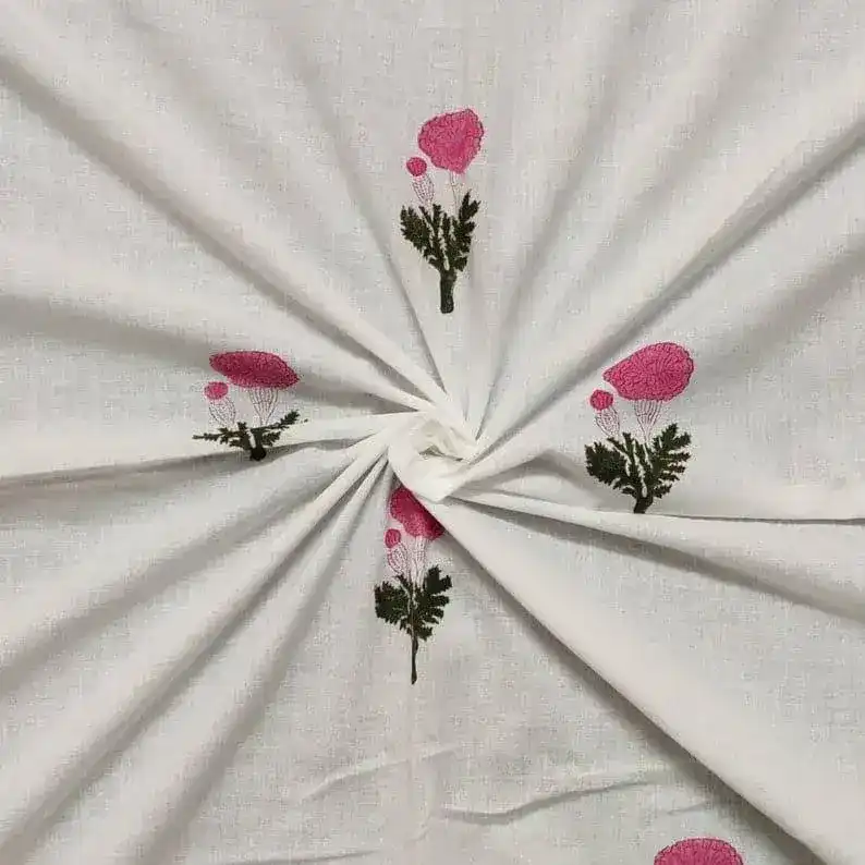 Simplistic Flower Block Print White Cotton Napkins - Image 3